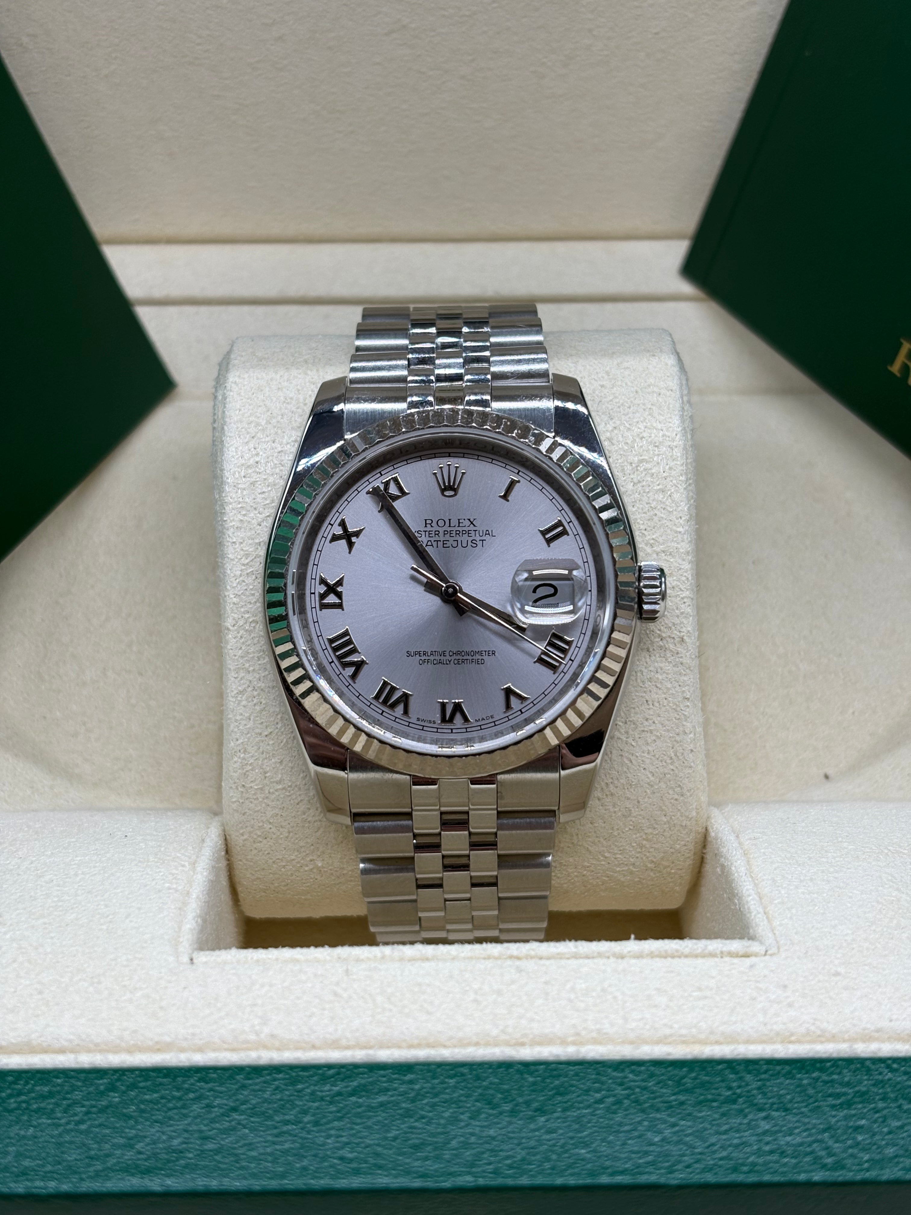 Rolex Datejust 36 Silver Roman Dial Oystersteel and White Gold - Ref. 116234
