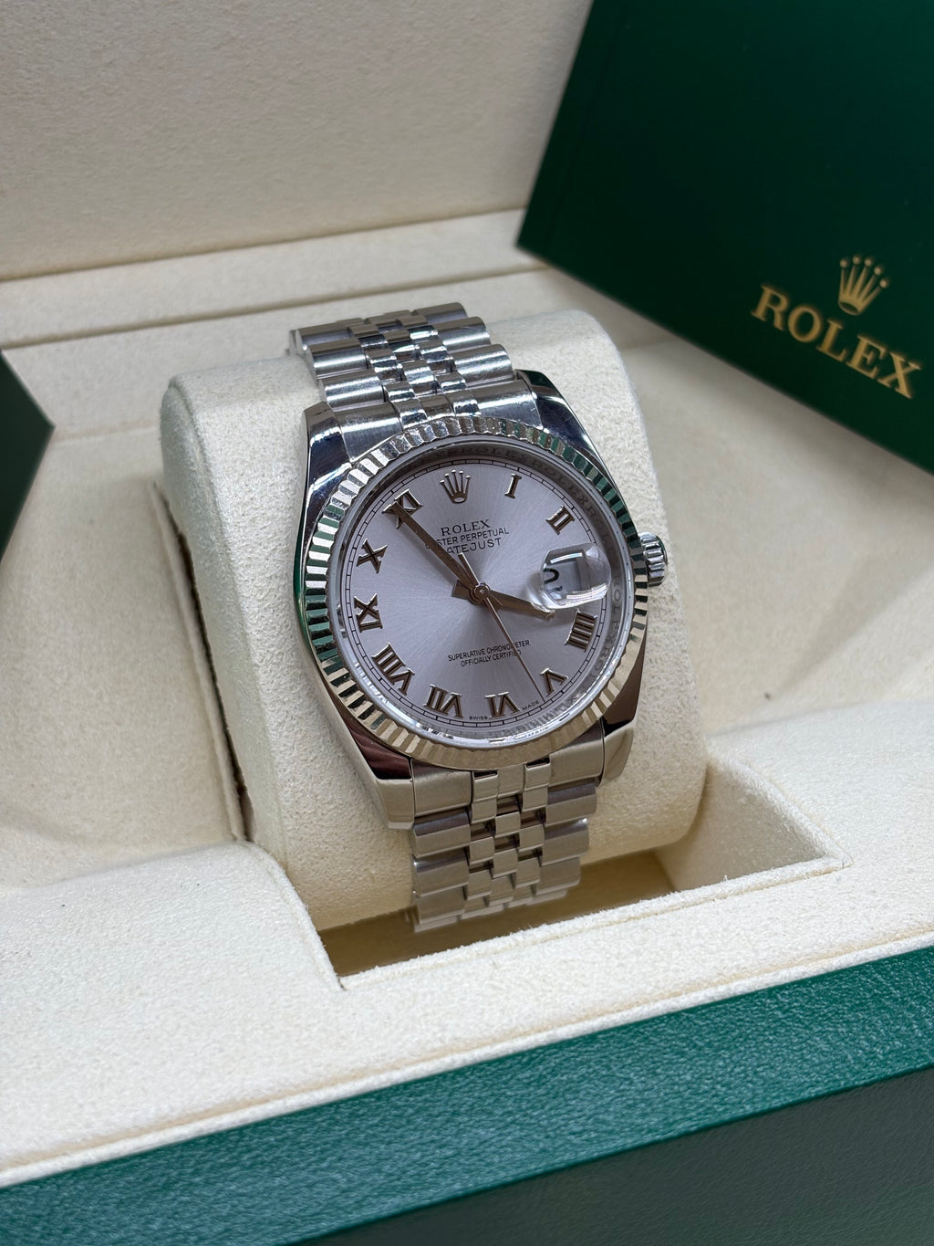 Rolex Datejust 36 Silver Roman Dial Oystersteel and White Gold - Ref. 116234
