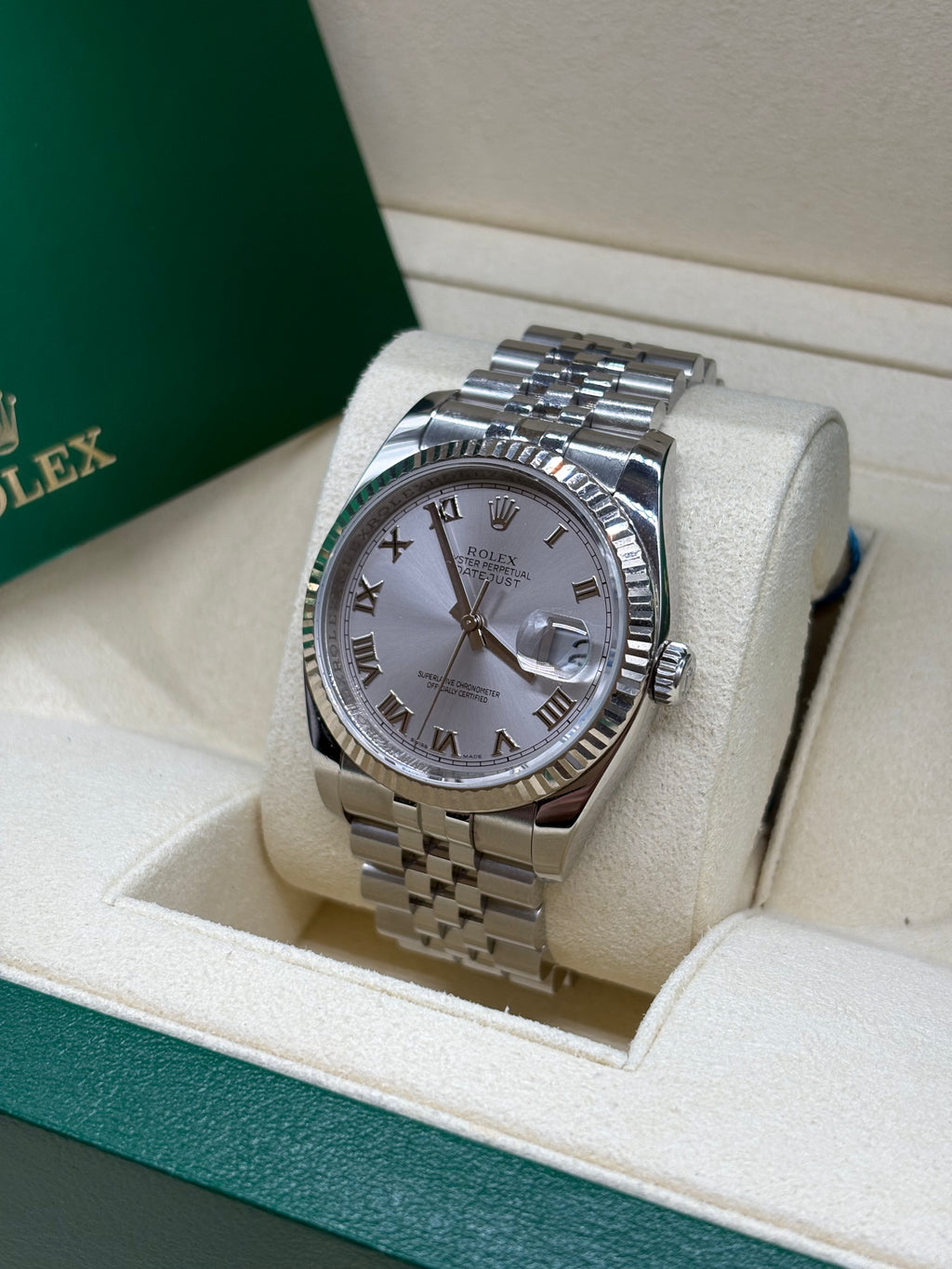 Rolex Datejust 36 Silver Roman Dial Oystersteel and White Gold - Ref. 116234