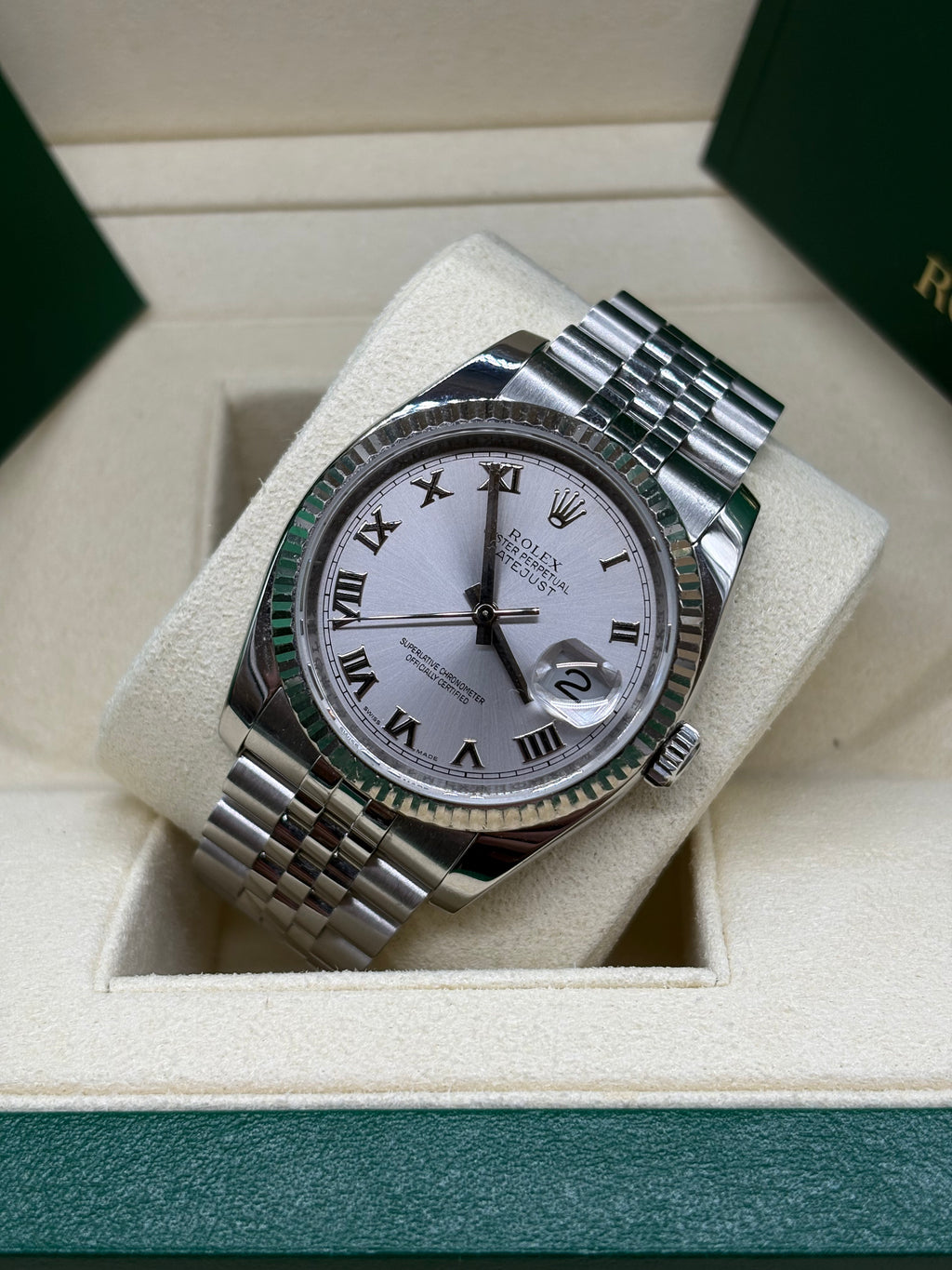 Rolex Datejust 36 Silver Roman Dial Oystersteel and White Gold - Ref. 116234