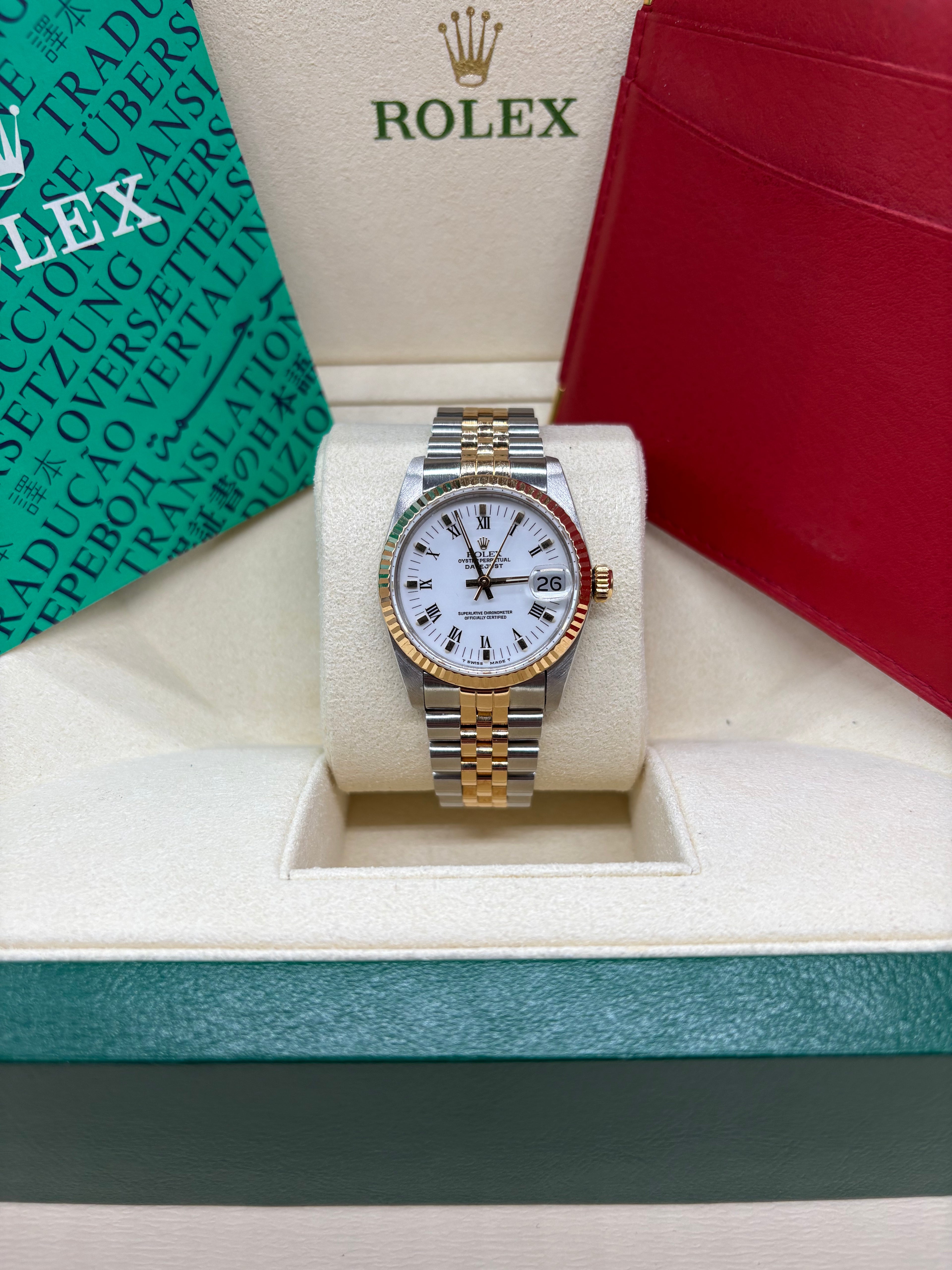 Rolex Datejust 31 White Roman Dial Oystersteel and 18K Yellow Gold - Ref. 68273