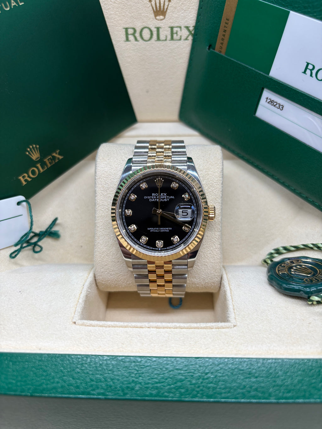 Rolex Datejust 36 Black Diamond Dial Oystersteel and 18K Yellow Gold - Ref. 126233