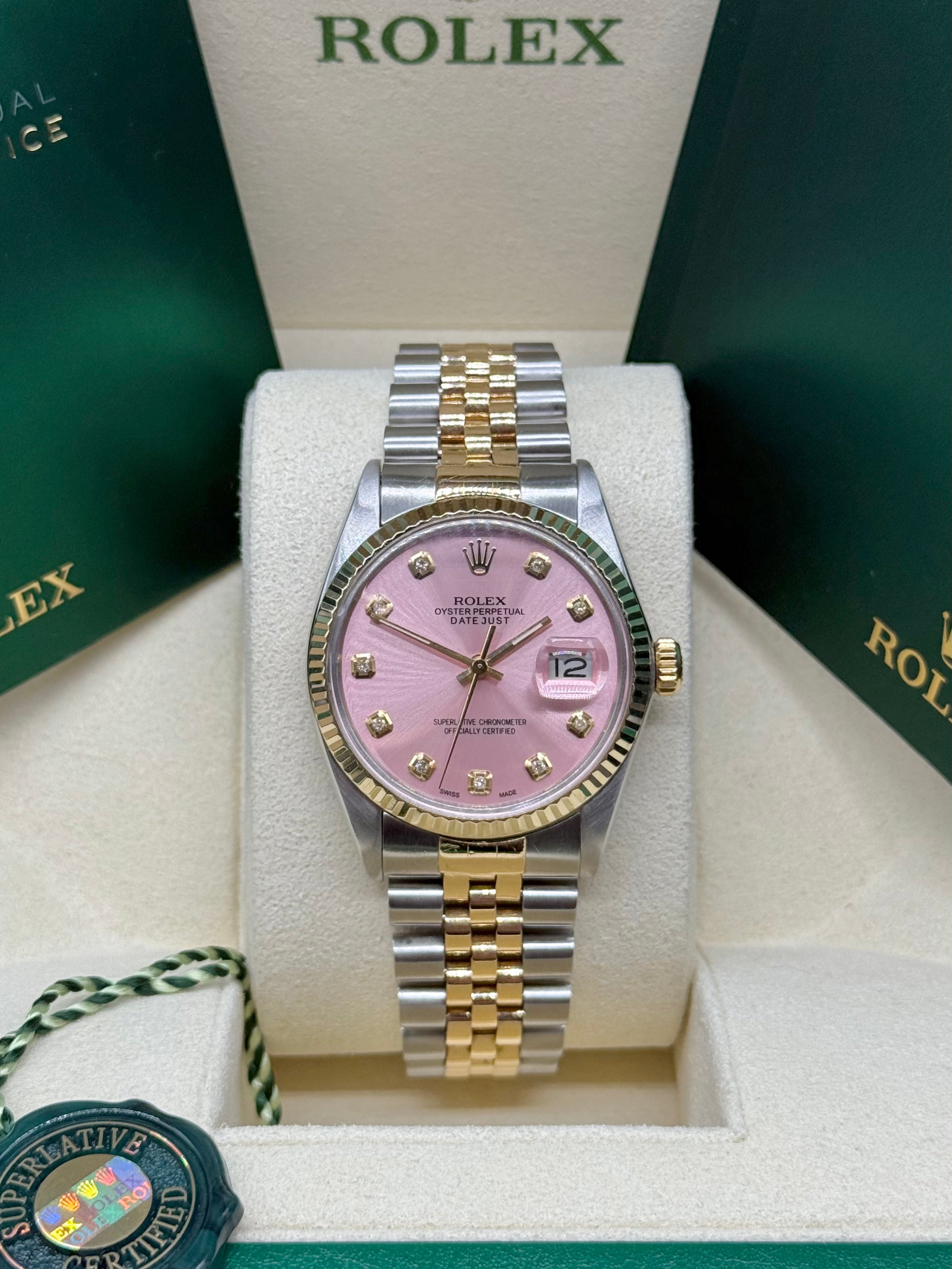 Rolex Datejust 36mm Two-Tone Stainless Steel & 18K Yellow Gold Pink Diamond Dial