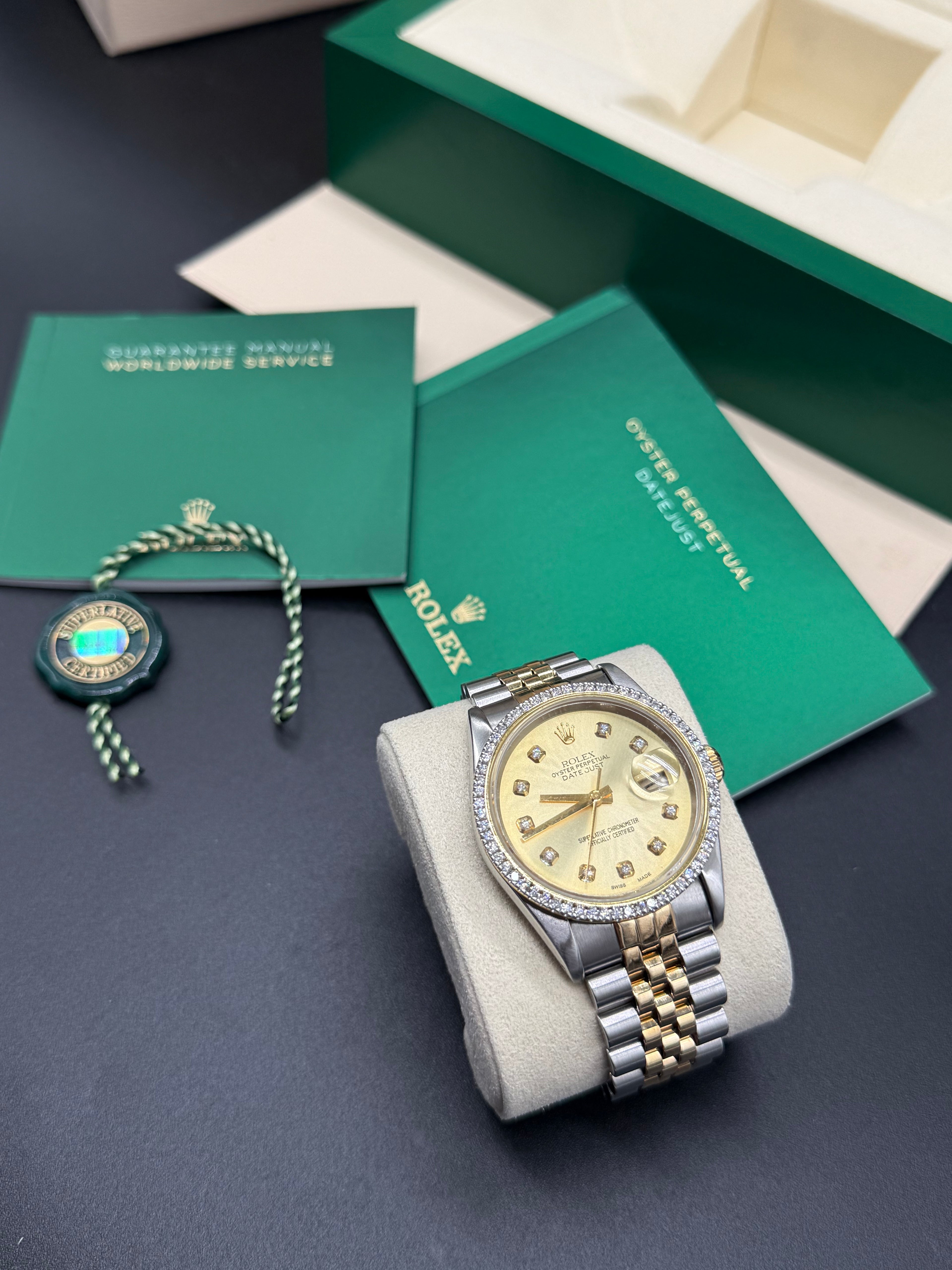 Rolex Datejust 36mm Two-Tone Stainless Steel & 18K Yellow Gold Champagne Diamond Dial & Natural Diamond Bezel