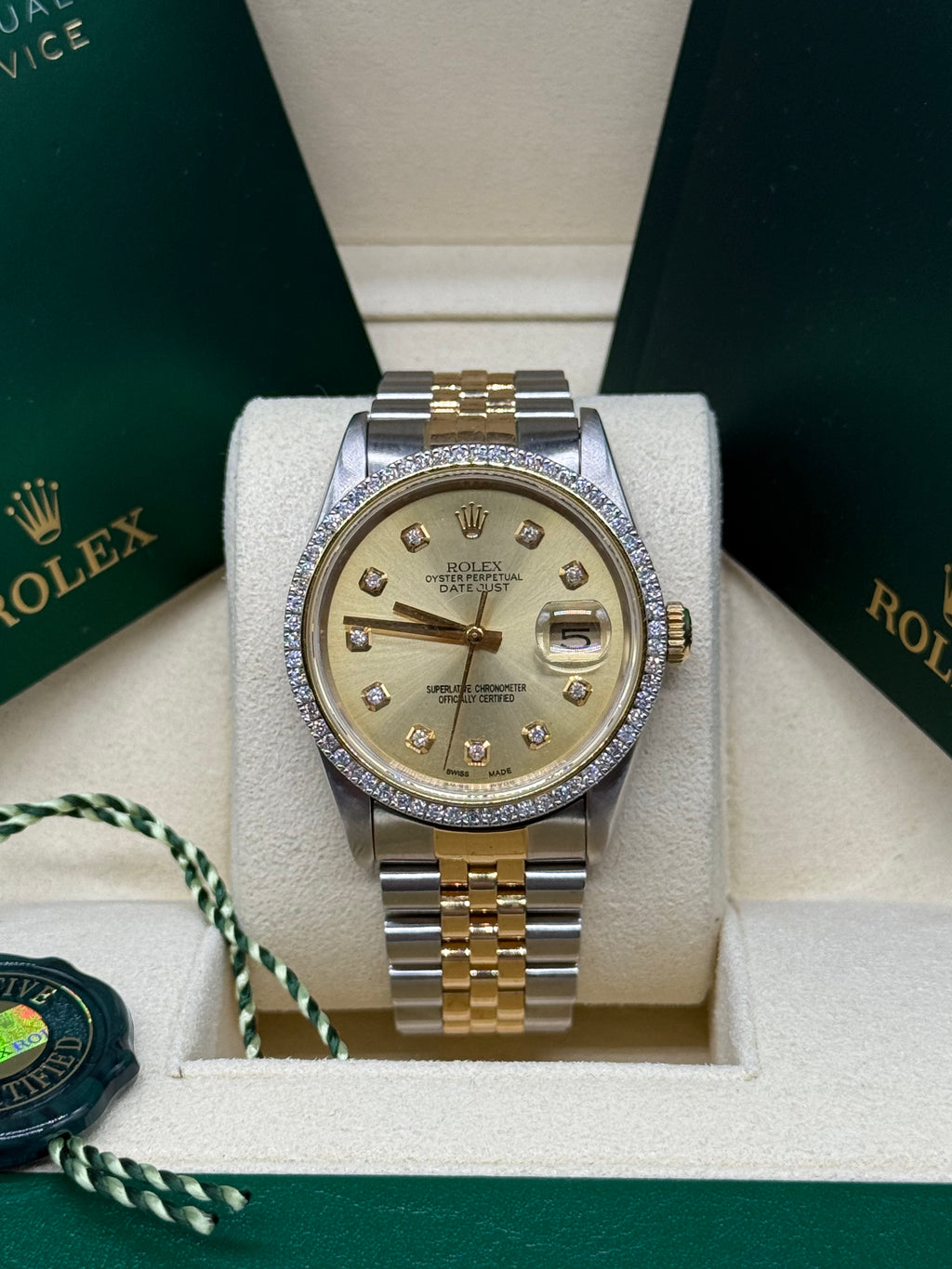 Rolex Datejust 36mm Two-Tone Stainless Steel & 18K Yellow Gold Champagne Diamond Dial & Natural Diamond Bezel