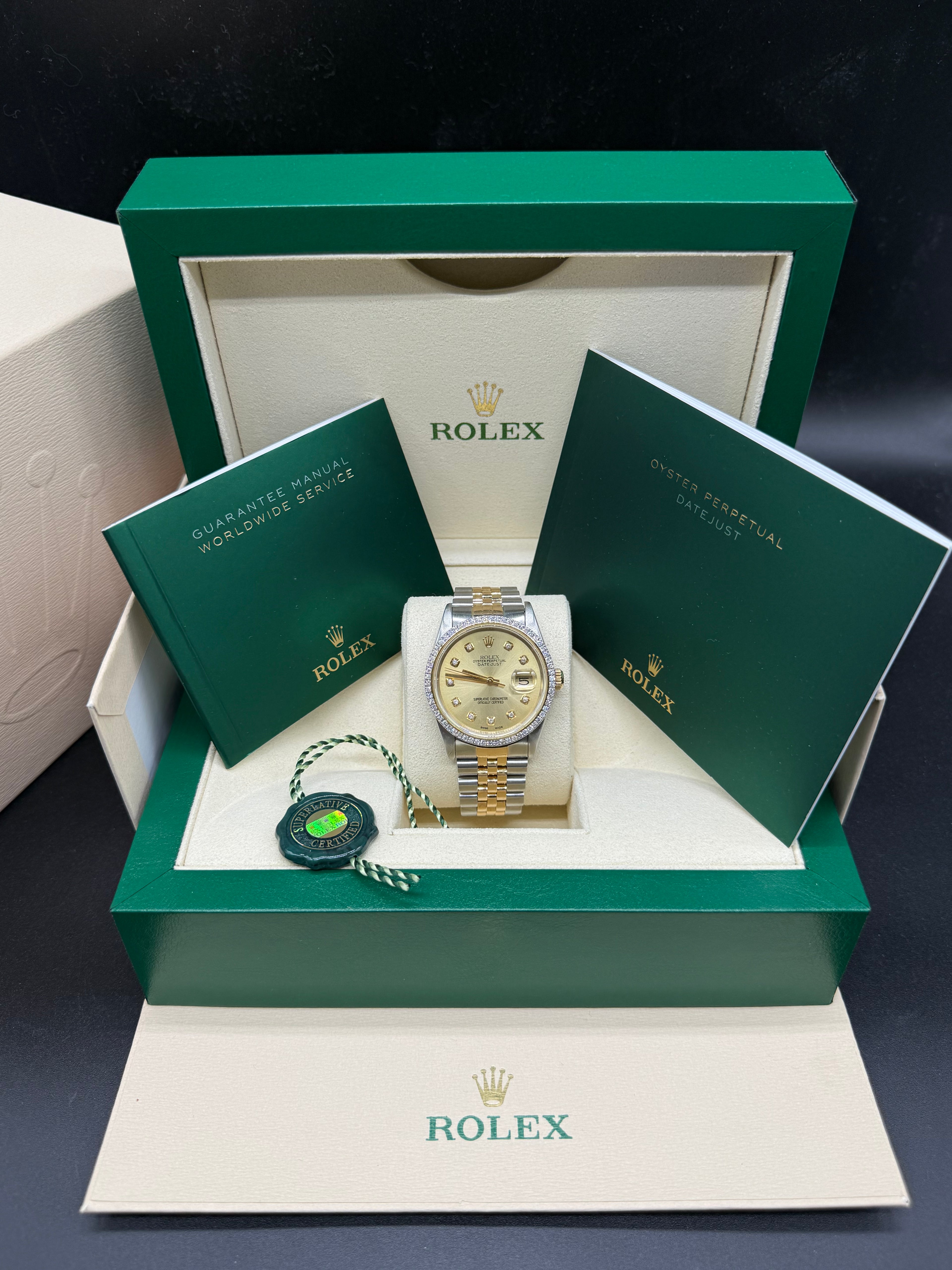 Rolex Datejust 36mm Two-Tone Stainless Steel & 18K Yellow Gold Champagne Diamond Dial & Natural Diamond Bezel