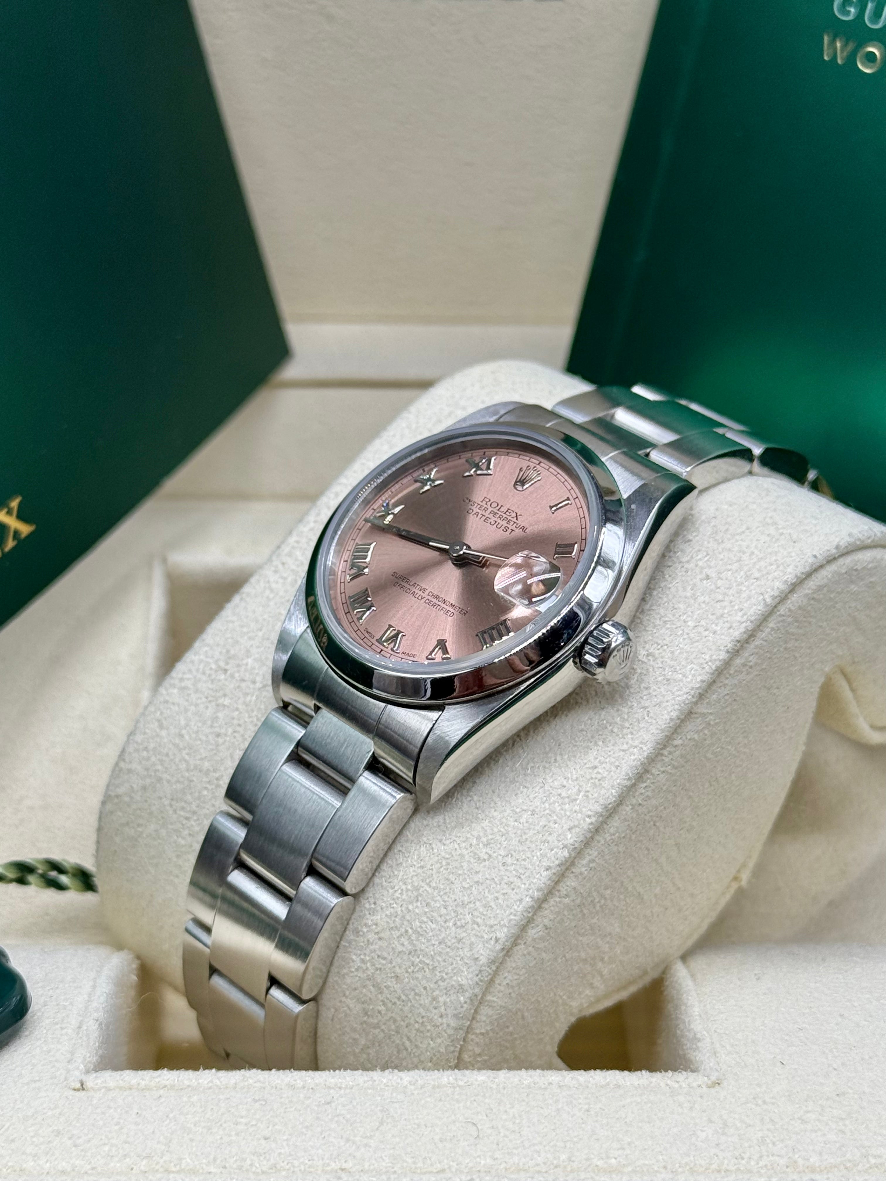 Rolex Datejust 31mm Steel Salmon Pink Roman Numeral Dial Oyster Bracelet