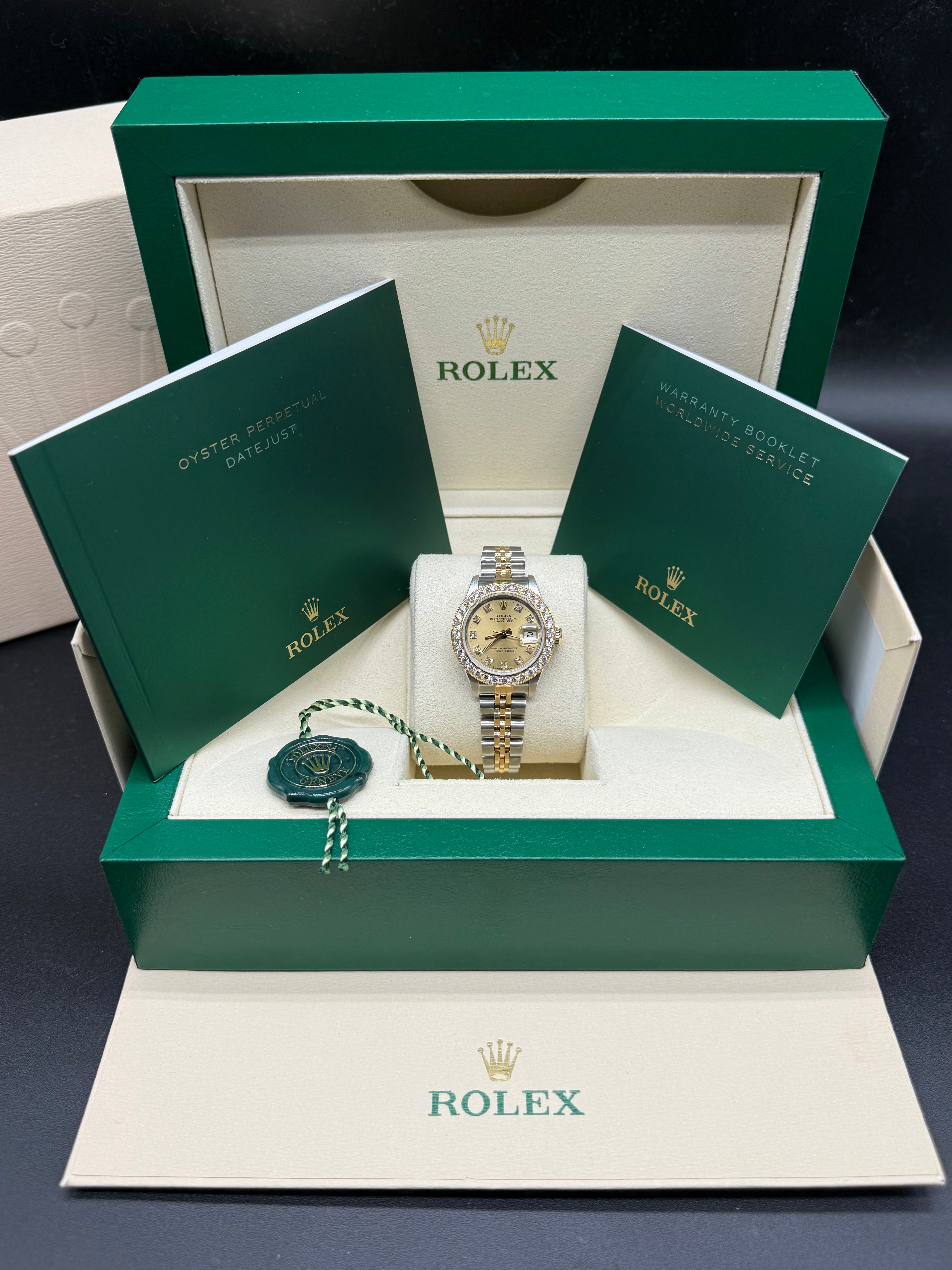 Rolex Datejust 26mm Two-Tone Steel & 18K Gold Champagne Diamond Dial Diamond Bezel Jubilee Bracelet
