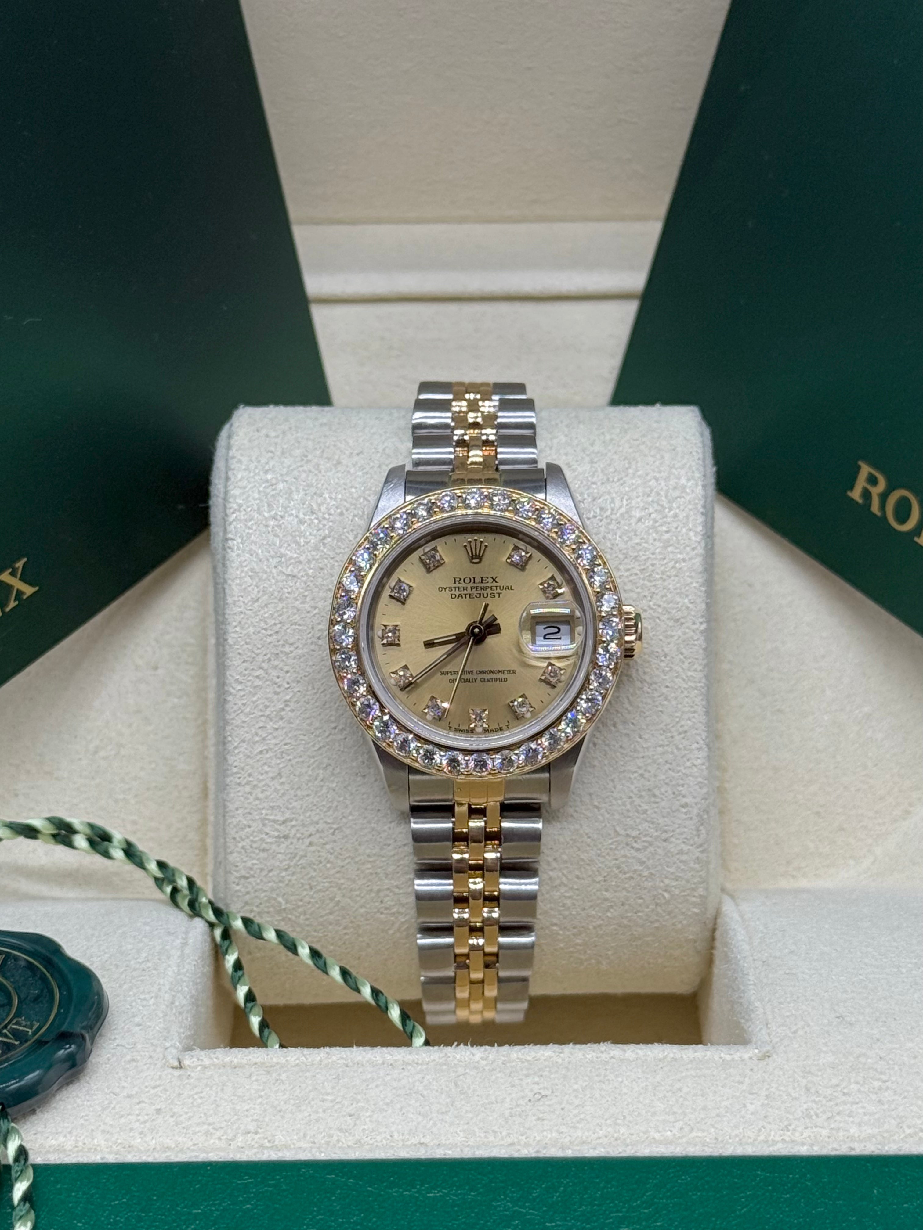 Rolex Datejust 26mm Two-Tone Steel & 18K Gold Champagne Diamond Dial Diamond Bezel Jubilee Bracelet