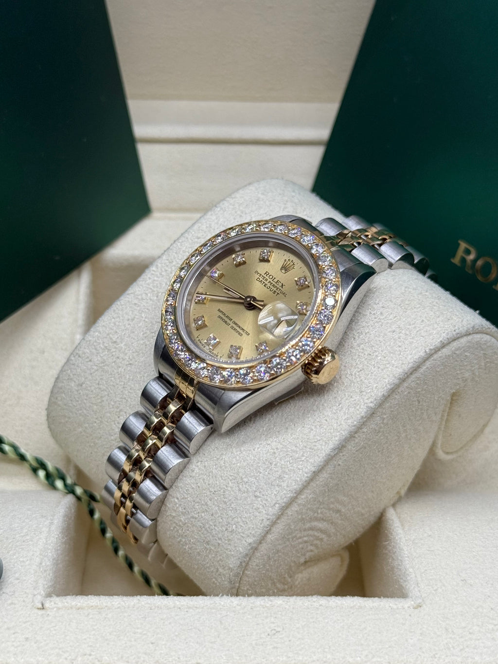 Rolex Datejust 26mm Two-Tone Steel & 18K Gold Champagne Diamond Dial Diamond Bezel Jubilee Bracelet