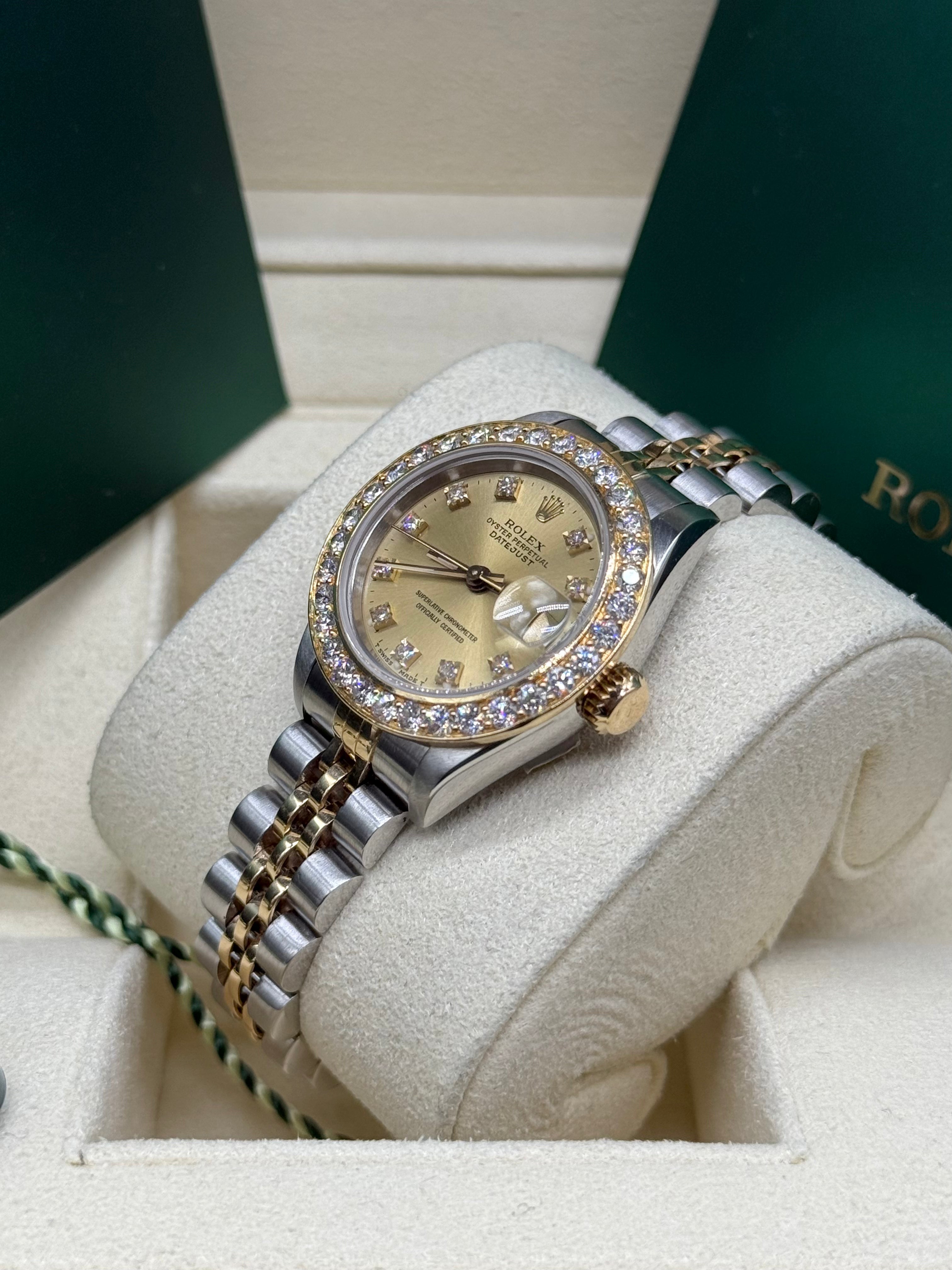 Rolex Datejust 26mm Two-Tone Steel & 18K Gold Champagne Diamond Dial Diamond Bezel Jubilee Bracelet