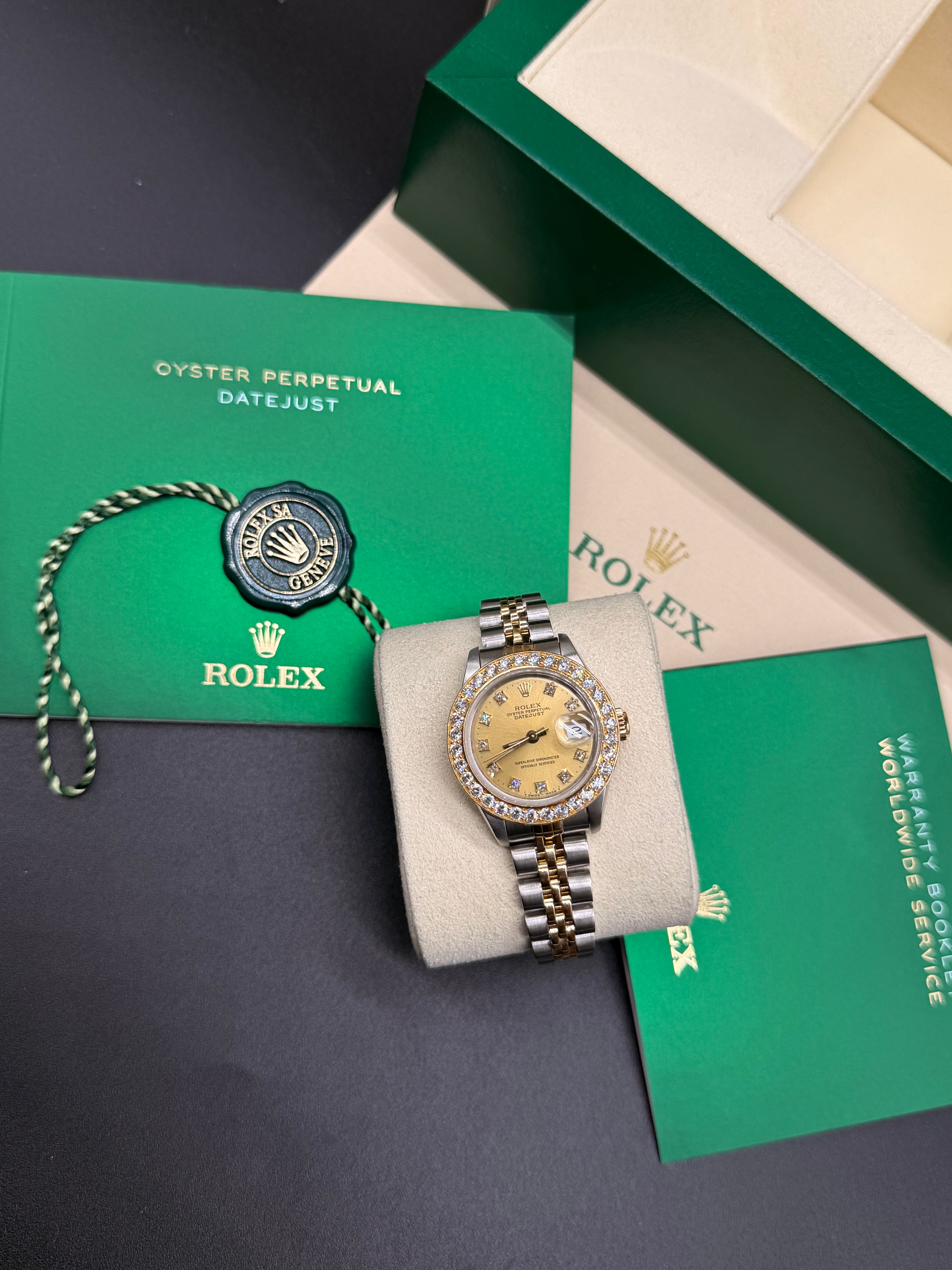Rolex Datejust 26mm Two-Tone Steel & 18K Gold Champagne Diamond Dial Diamond Bezel Jubilee Bracelet