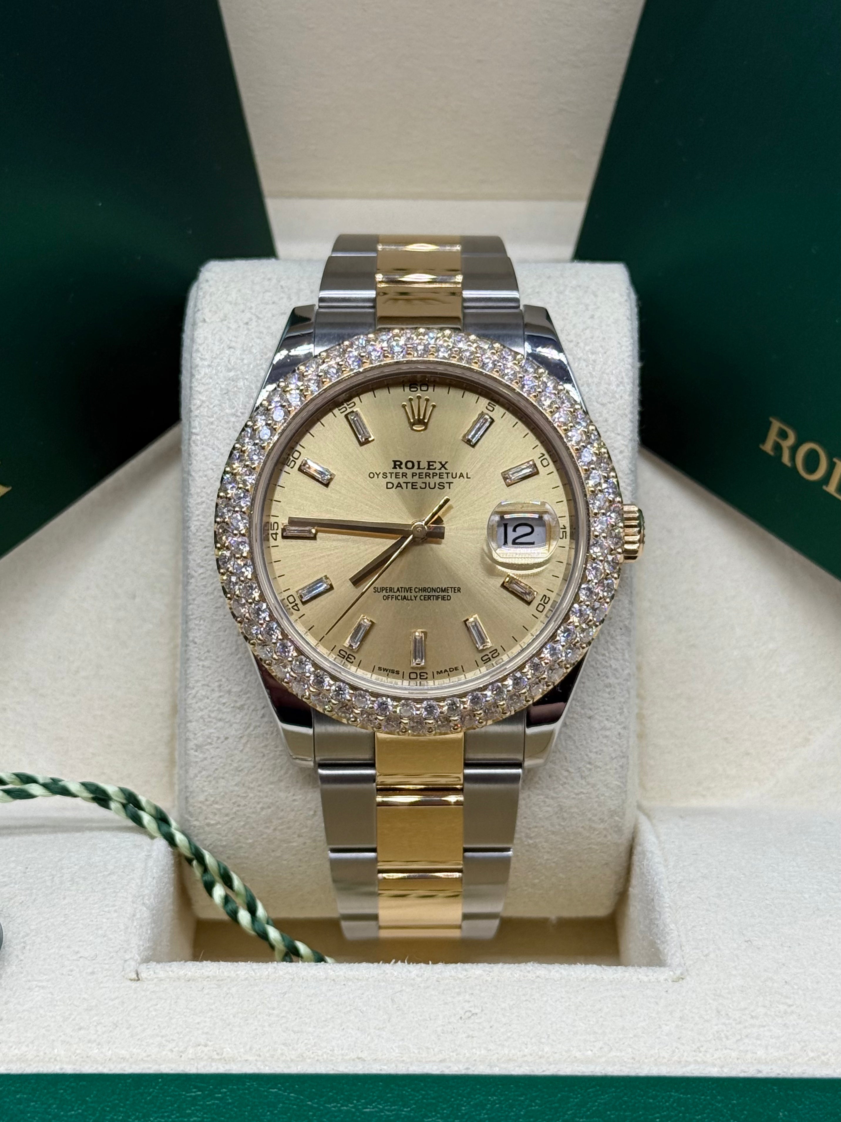 Rolex Datejust 41mm Two-Tone Steel & 18K Yellow Gold Diamond Bezel Champagne Baguette Dial Oyster