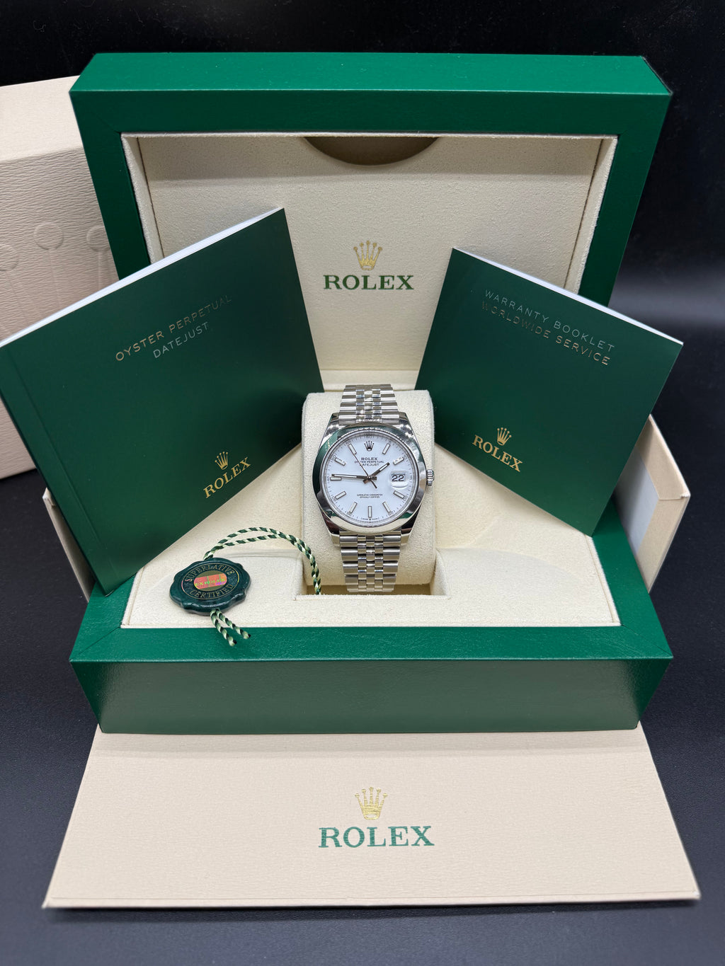 Rolex Datejust 41mm Stainless Steel White Stick Dial Smooth Bezel Jubilee