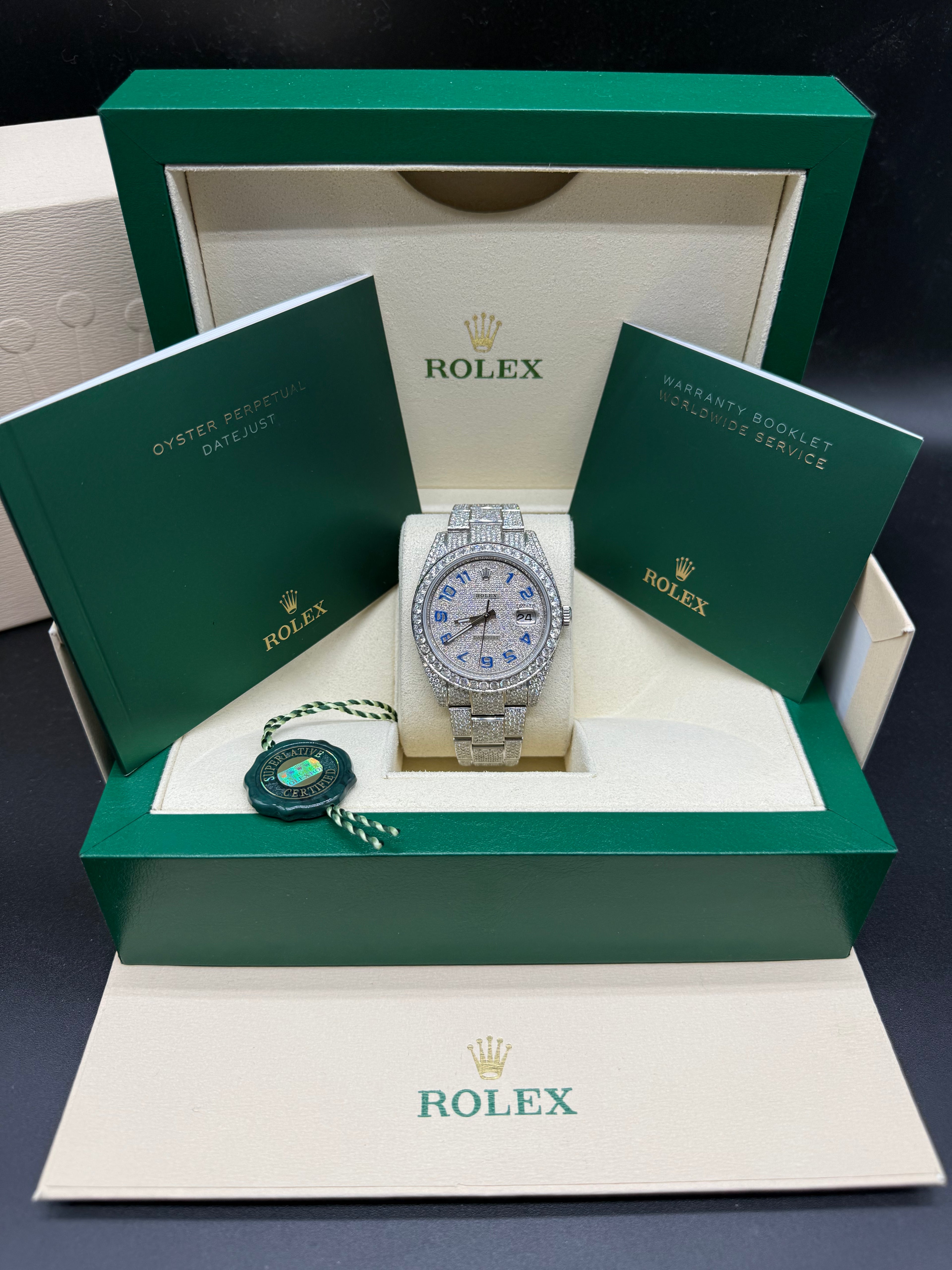 Rolex Datejust 41mm Stainless Steel Full Diamond Iced Out Pave Dial Blue Arabic Numerals