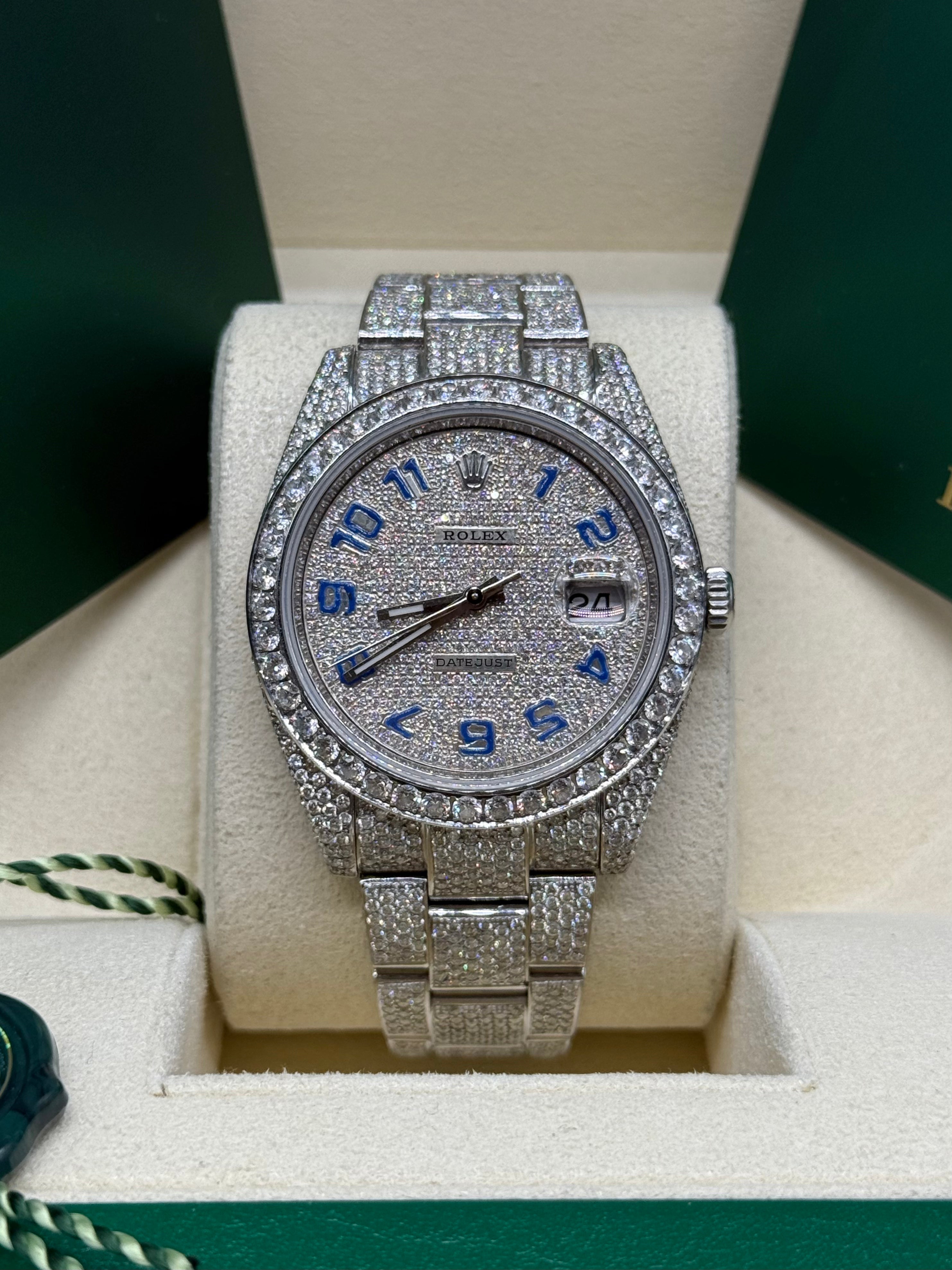 Rolex Datejust 41mm Stainless Steel Full Diamond Iced Out Pave Dial Blue Arabic Numerals