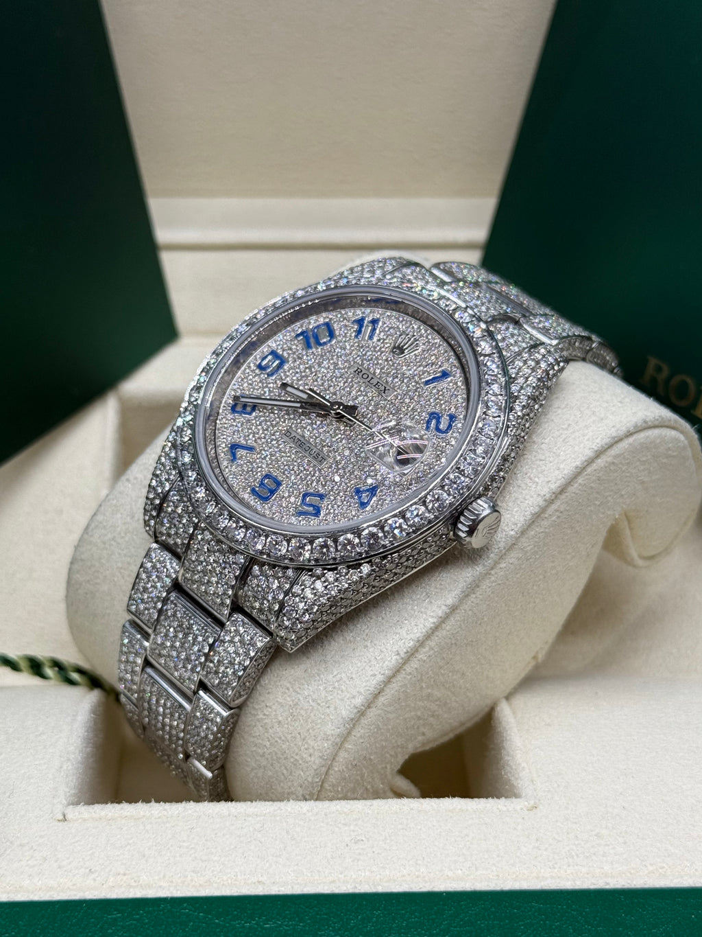 Rolex Datejust 41mm Stainless Steel Full Diamond Iced Out Pave Dial Blue Arabic Numerals