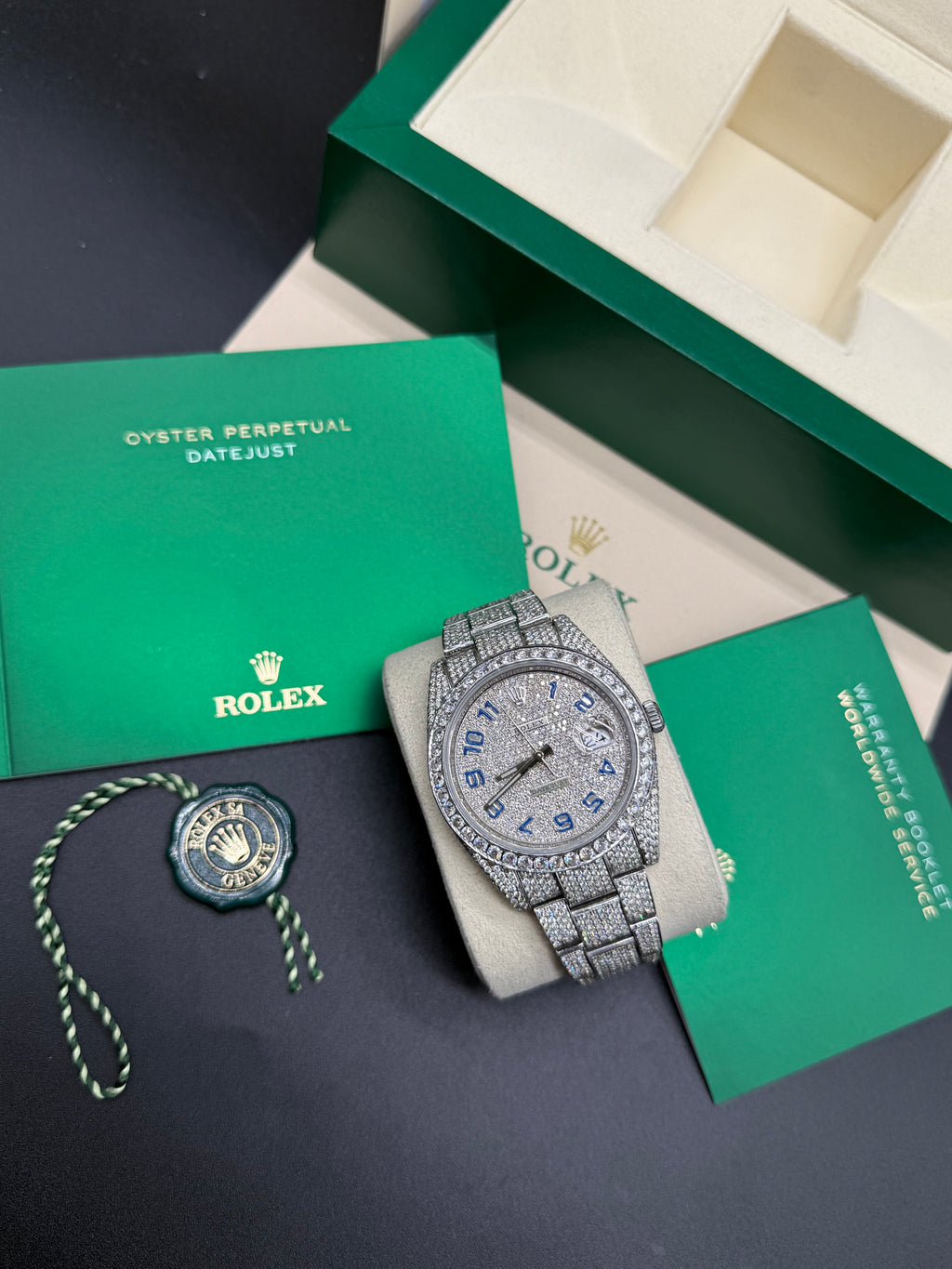 Rolex Datejust 41mm Stainless Steel Full Diamond Iced Out Pave Dial Blue Arabic Numerals