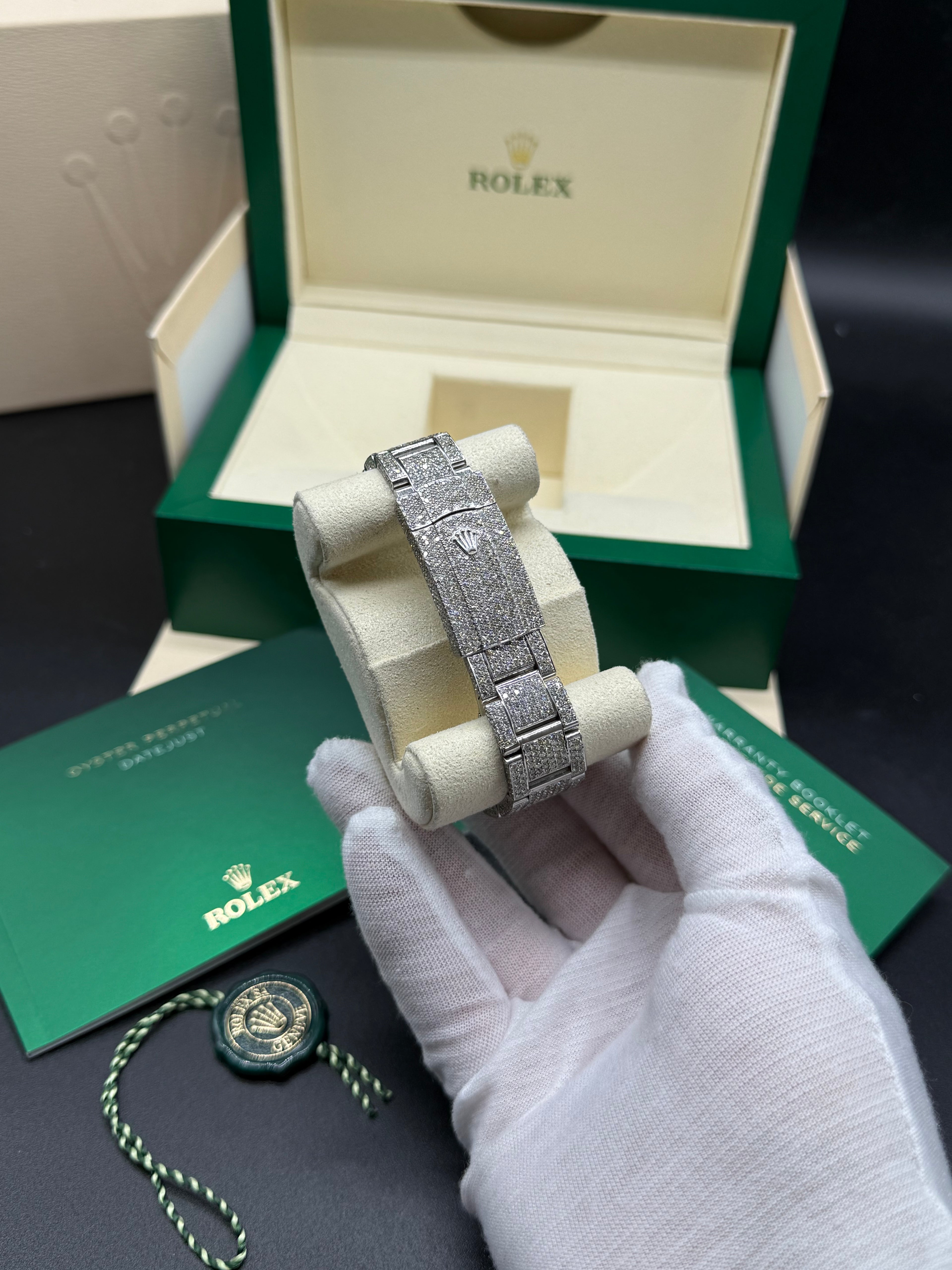 Rolex Datejust 41mm Stainless Steel Full Diamond Iced Out Pave Dial Blue Arabic Numerals