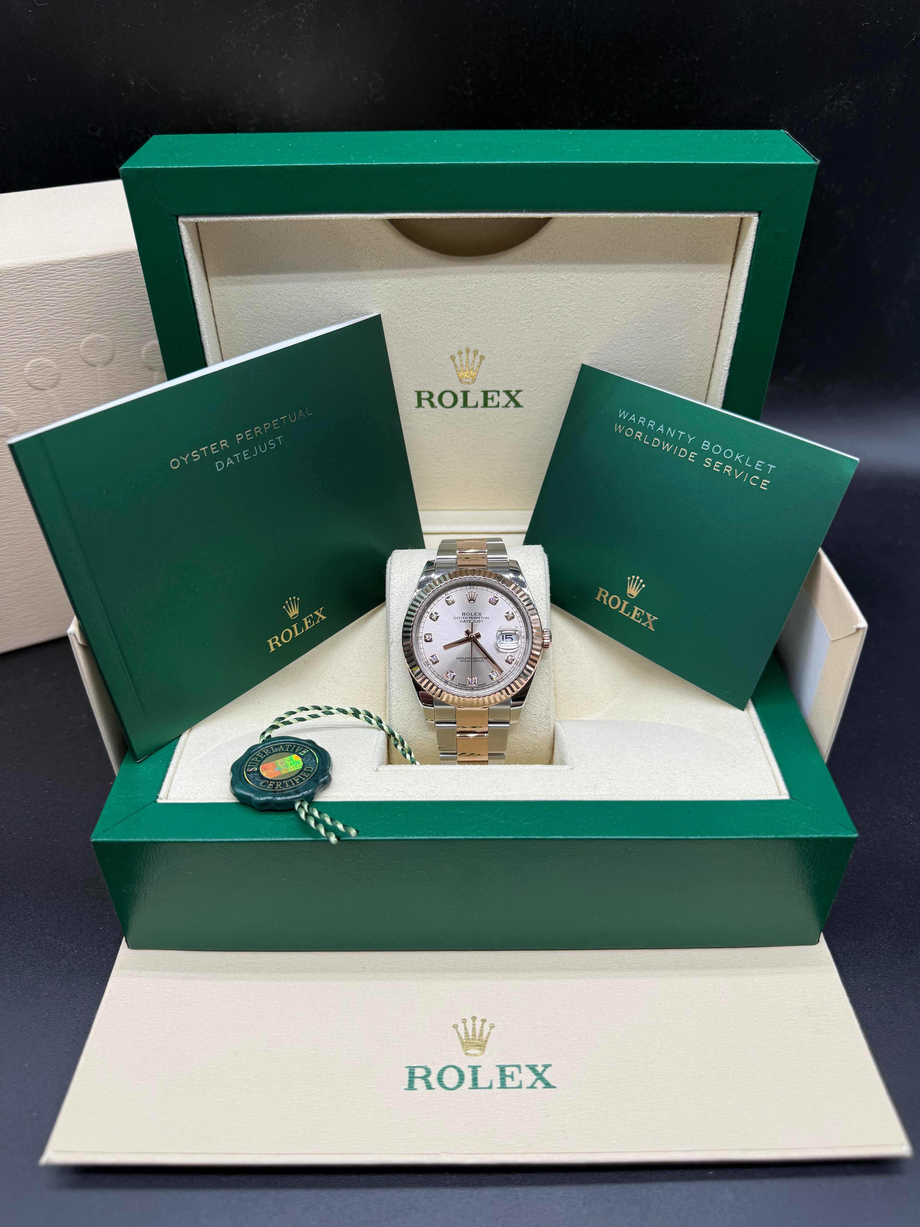 Rolex Datejust 41mm Two tone 18kt Everose Gold Sundust Diamond Dial