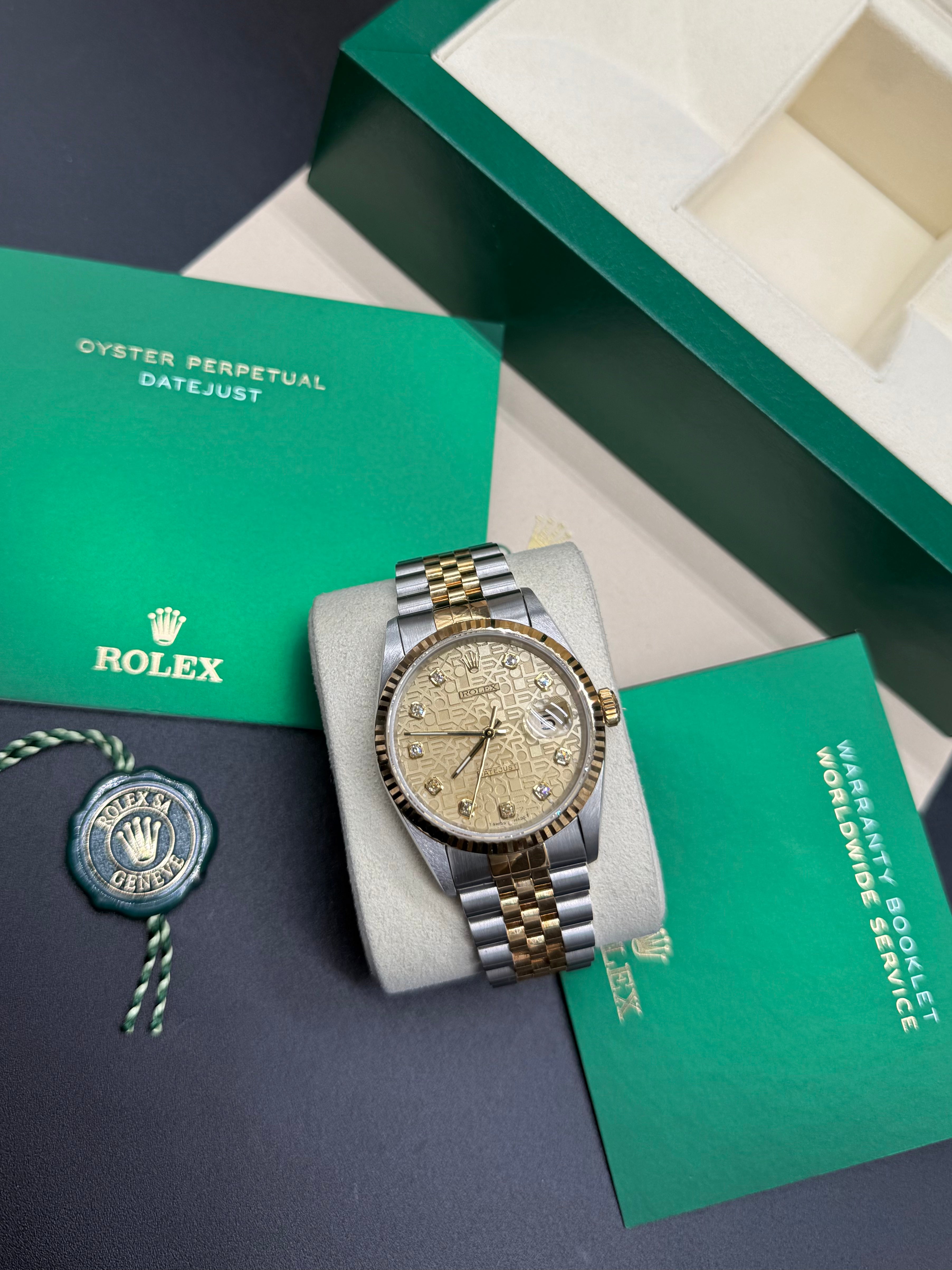 Rolex Datejust 36mm Two-Tone Stainless Steel & 18K Yellow Gold Champagne Computer Anniversary Diamond Dial Fluted Bezel Jubilee Bracelet