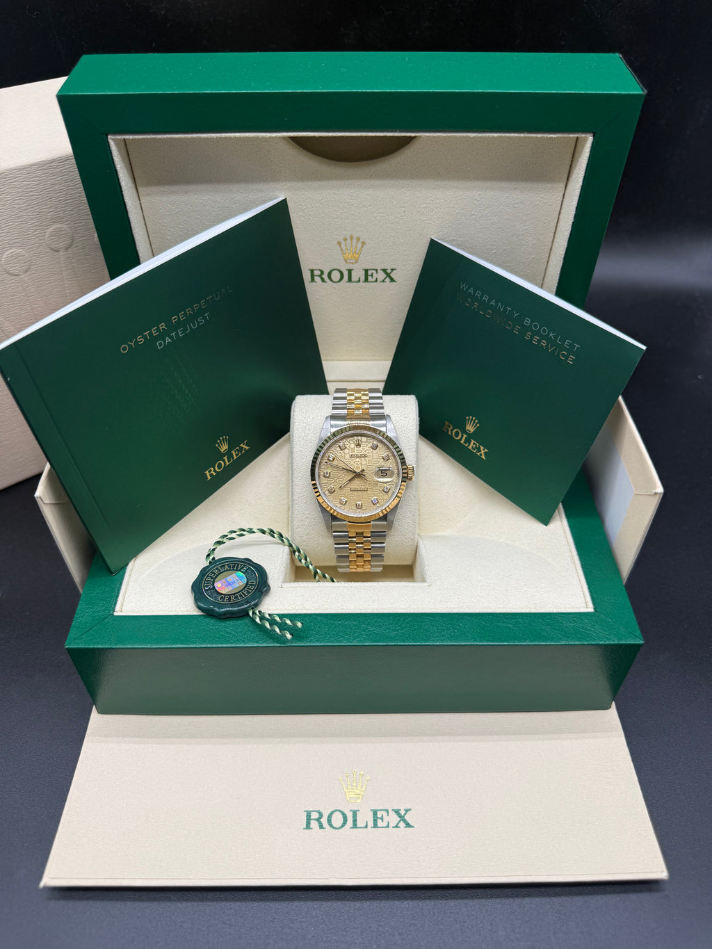 Rolex Datejust 36mm Two-Tone Stainless Steel & 18K Yellow Gold Champagne Computer Anniversary Diamond Dial Fluted Bezel Jubilee Bracelet