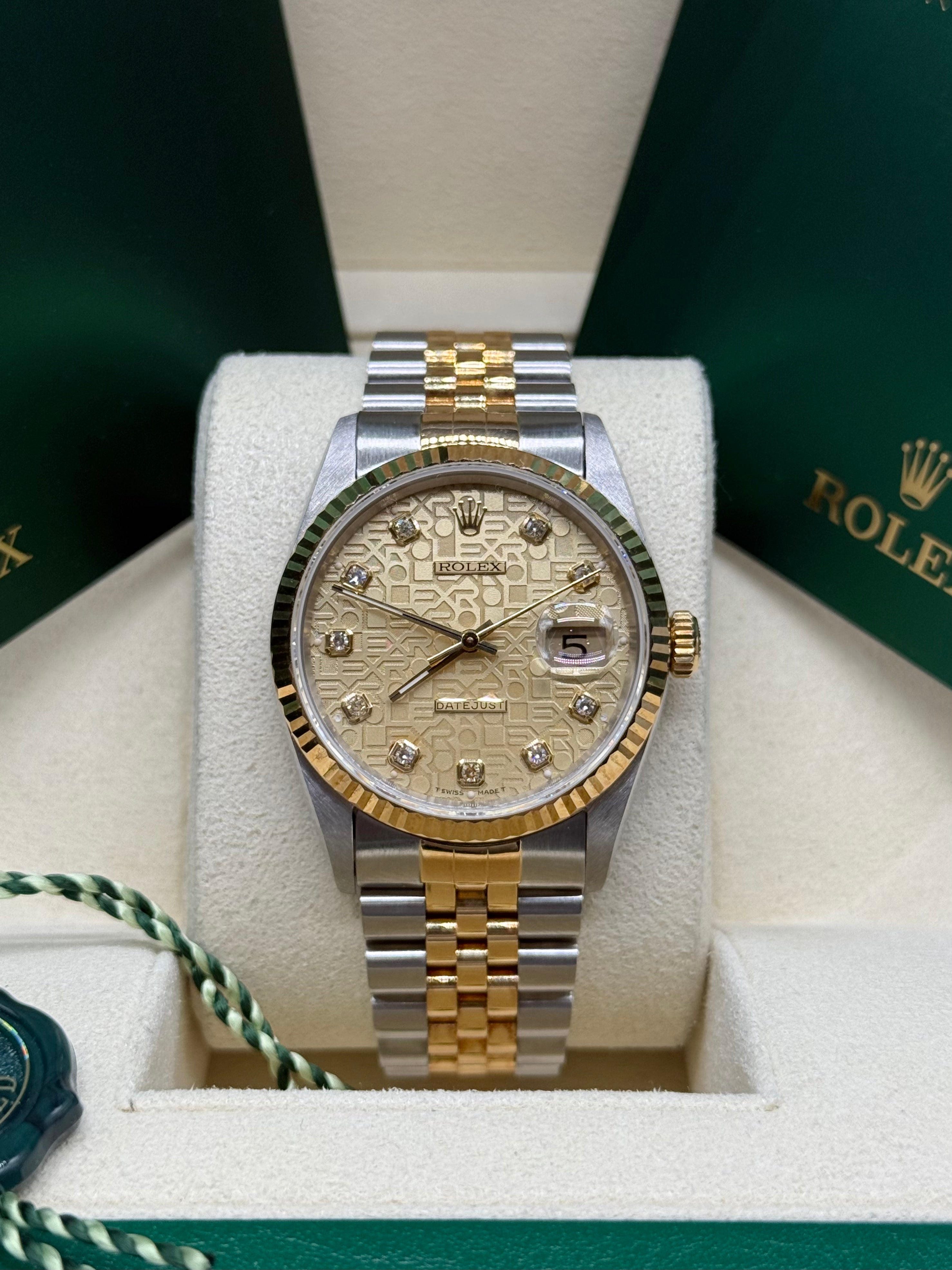 Rolex Datejust 36mm Two-Tone Stainless Steel & 18K Yellow Gold Champagne Computer Anniversary Diamond Dial Fluted Bezel Jubilee Bracelet