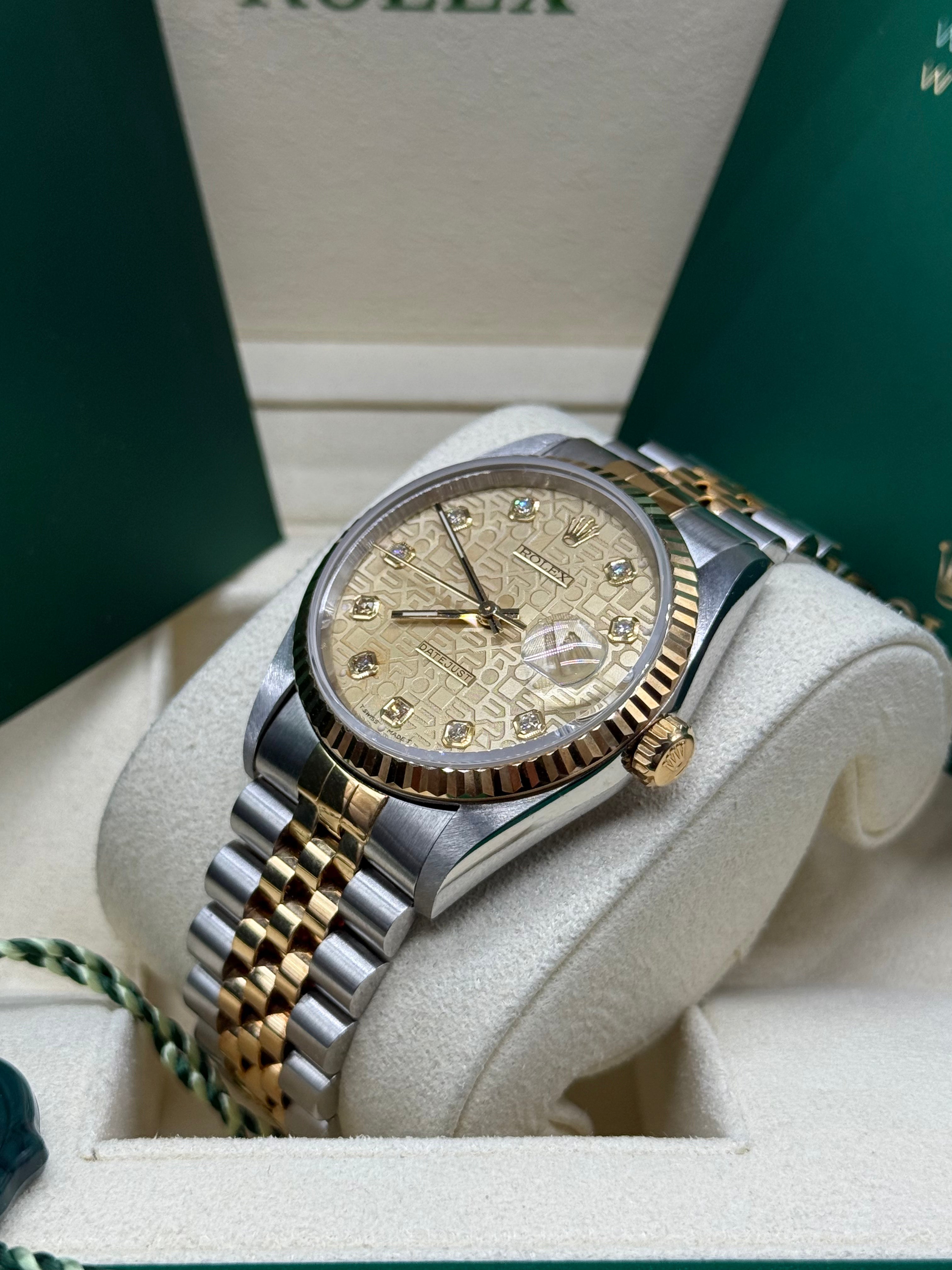 Rolex Datejust 36mm Two-Tone Stainless Steel & 18K Yellow Gold Champagne Computer Anniversary Diamond Dial Fluted Bezel Jubilee Bracelet