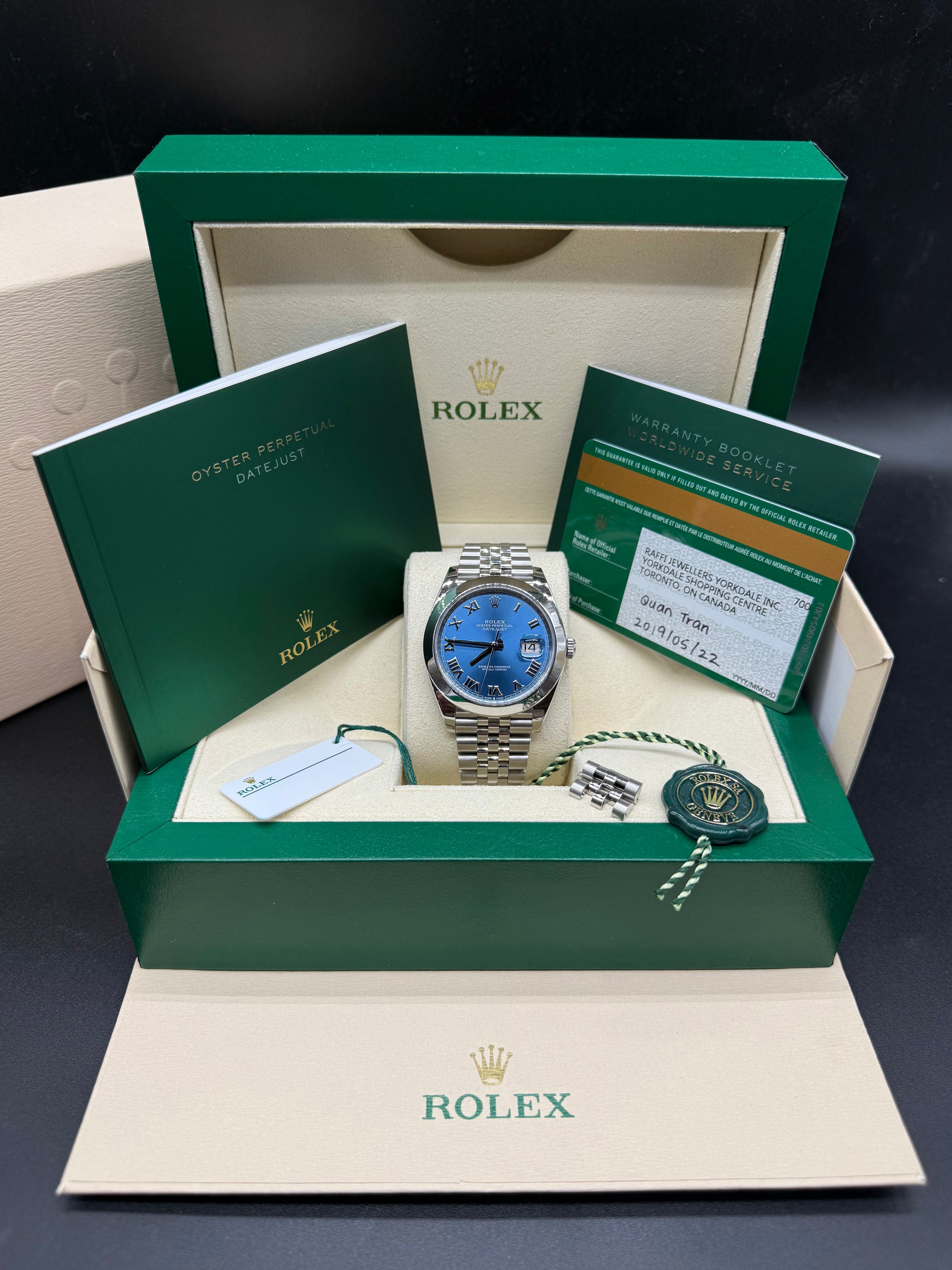 Rolex Datejust 41mm Azzurro Blue Dial 126300 Complete Set