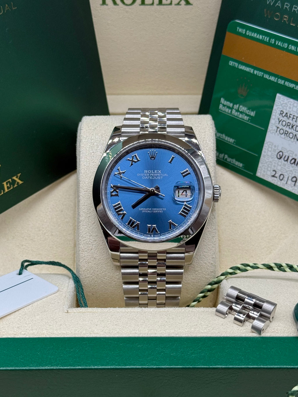 Rolex Datejust 41mm Azzurro Blue Dial 126300 Complete Set