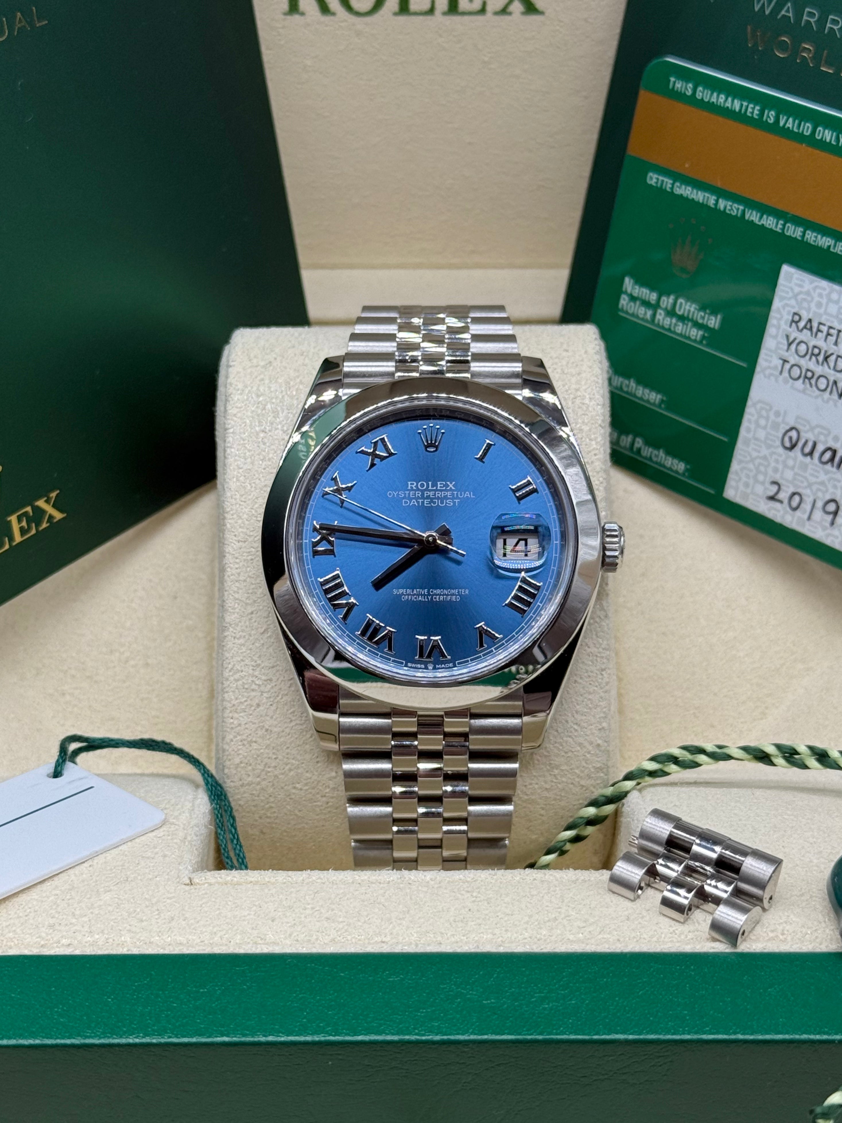Rolex Datejust 41mm Azzurro Blue Dial 126300 Complete Set