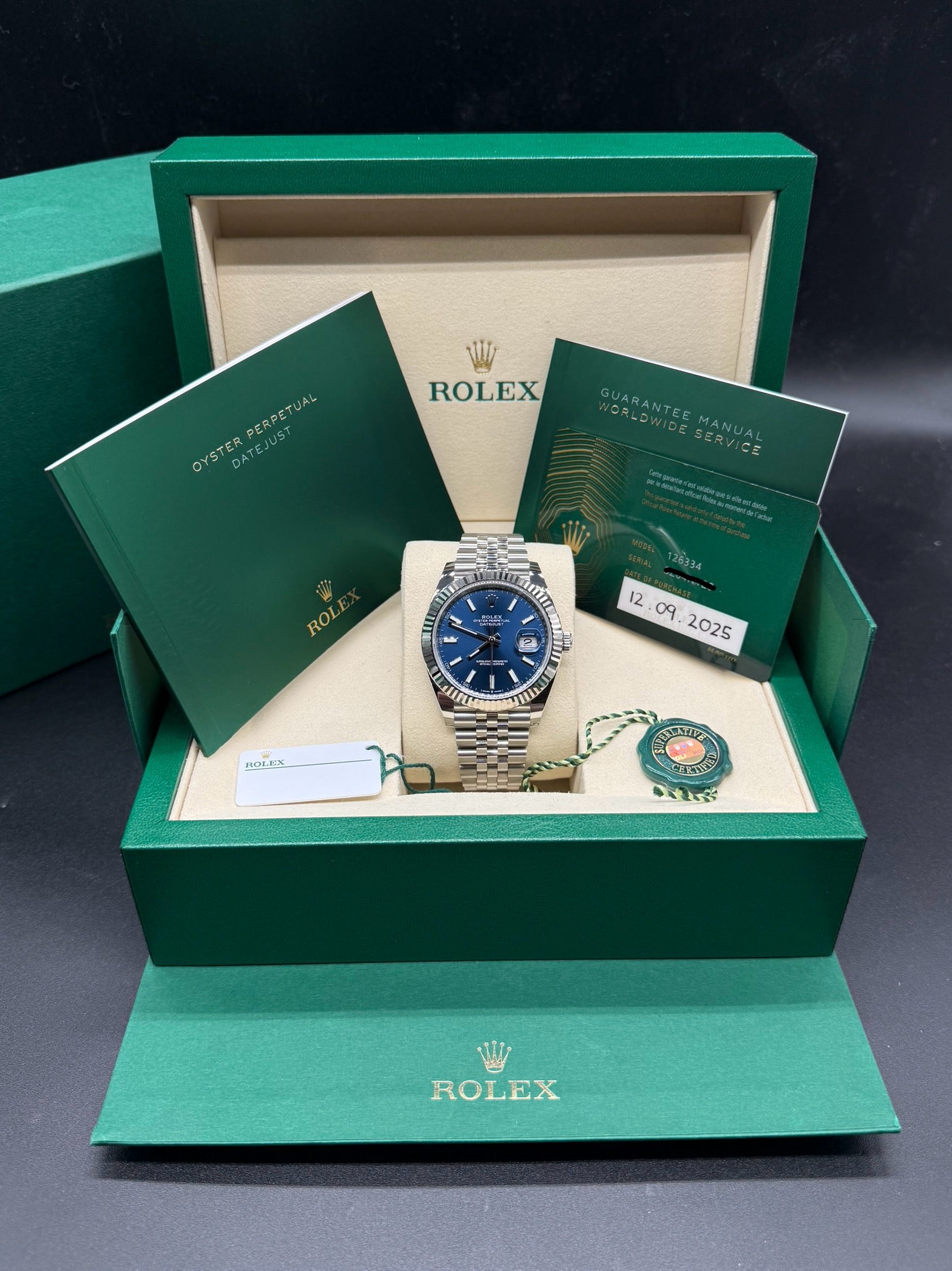 Rolex Datejust 41mm Stainless Steel Blue Dial Fluted Bezel Jubilee Bracelet