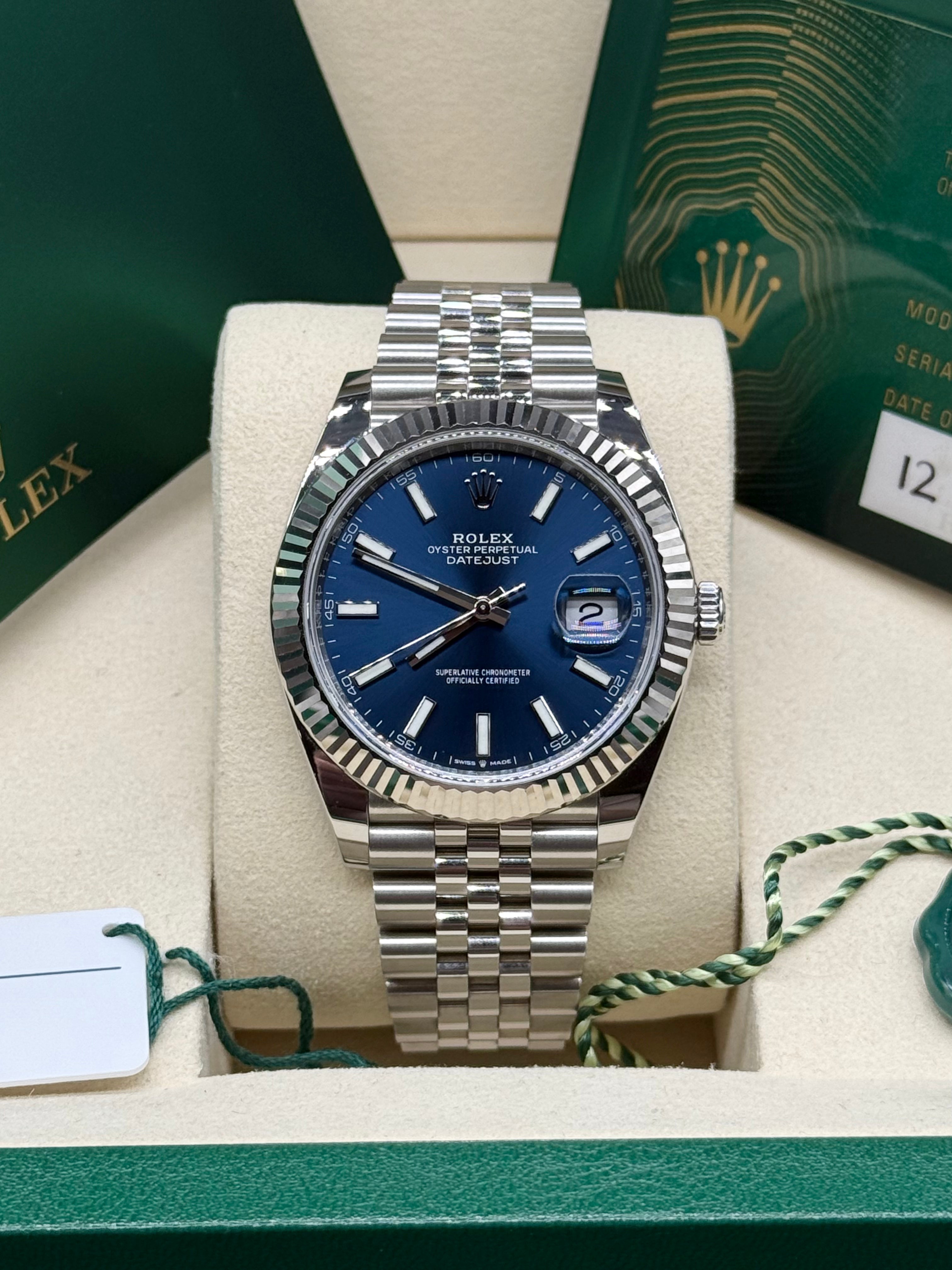 Rolex Datejust 41mm Stainless Steel Blue Dial Fluted Bezel Jubilee Bracelet