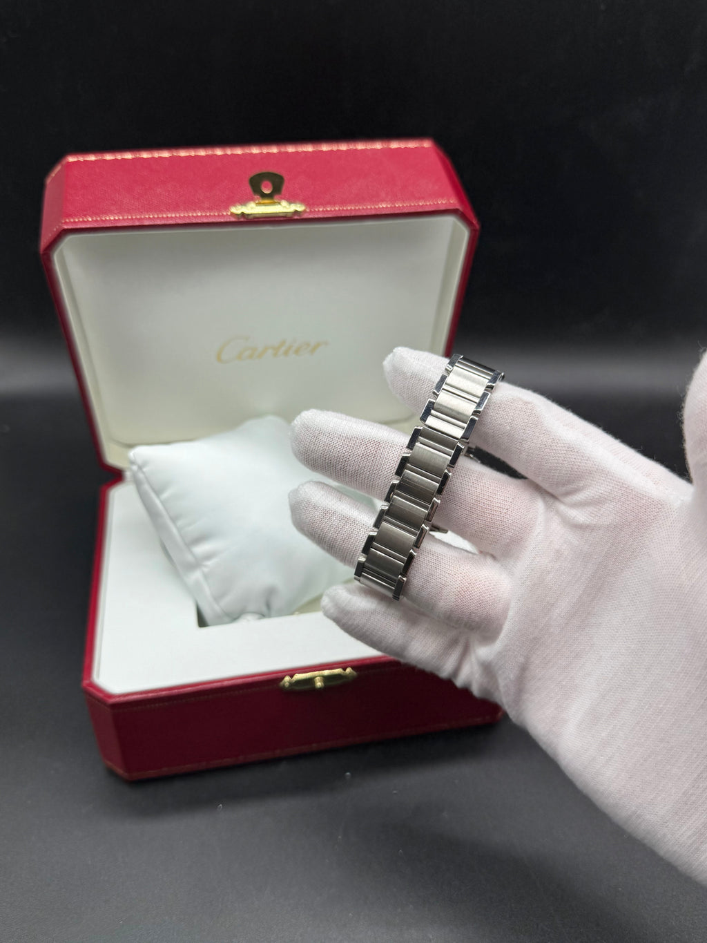 Cartier Tank Française Small 20mm Steel Diamond Bezel Pink MOP Dial