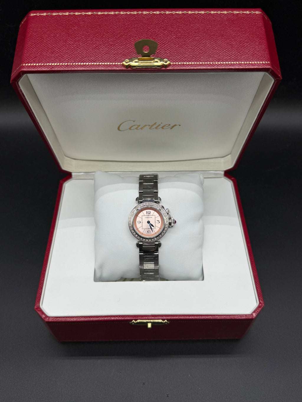 Cartier Pasha de Cartier Mini 27mm Steel Diamond Bezel Salmon Pink Dial