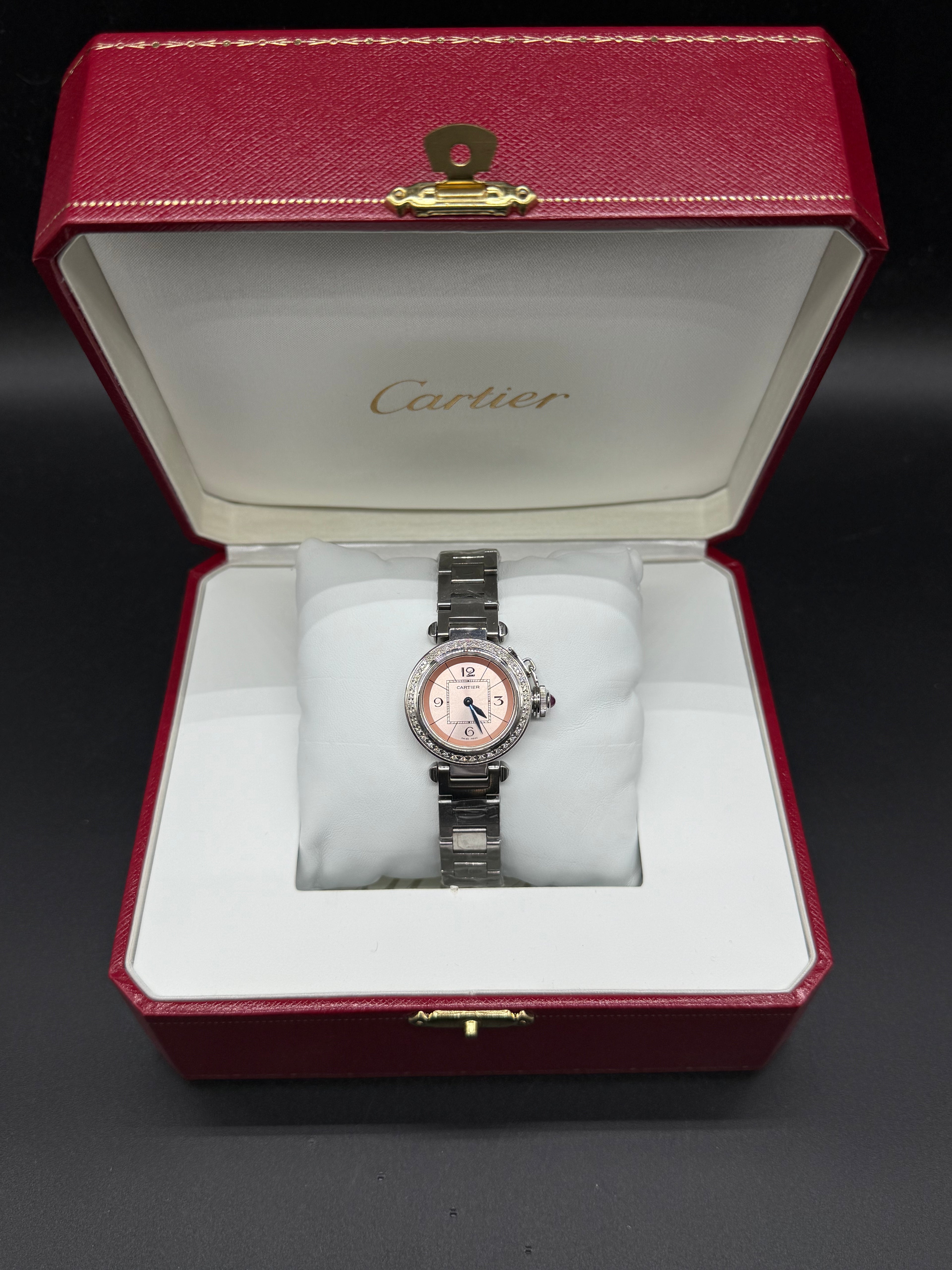 Cartier Pasha de Cartier Mini 27mm Steel Diamond Bezel Salmon Pink Dial