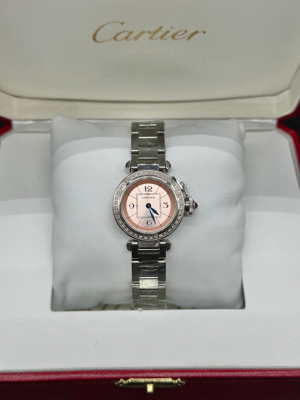 Cartier Pasha de Cartier Mini 27mm Steel Diamond Bezel Salmon Pink Dial