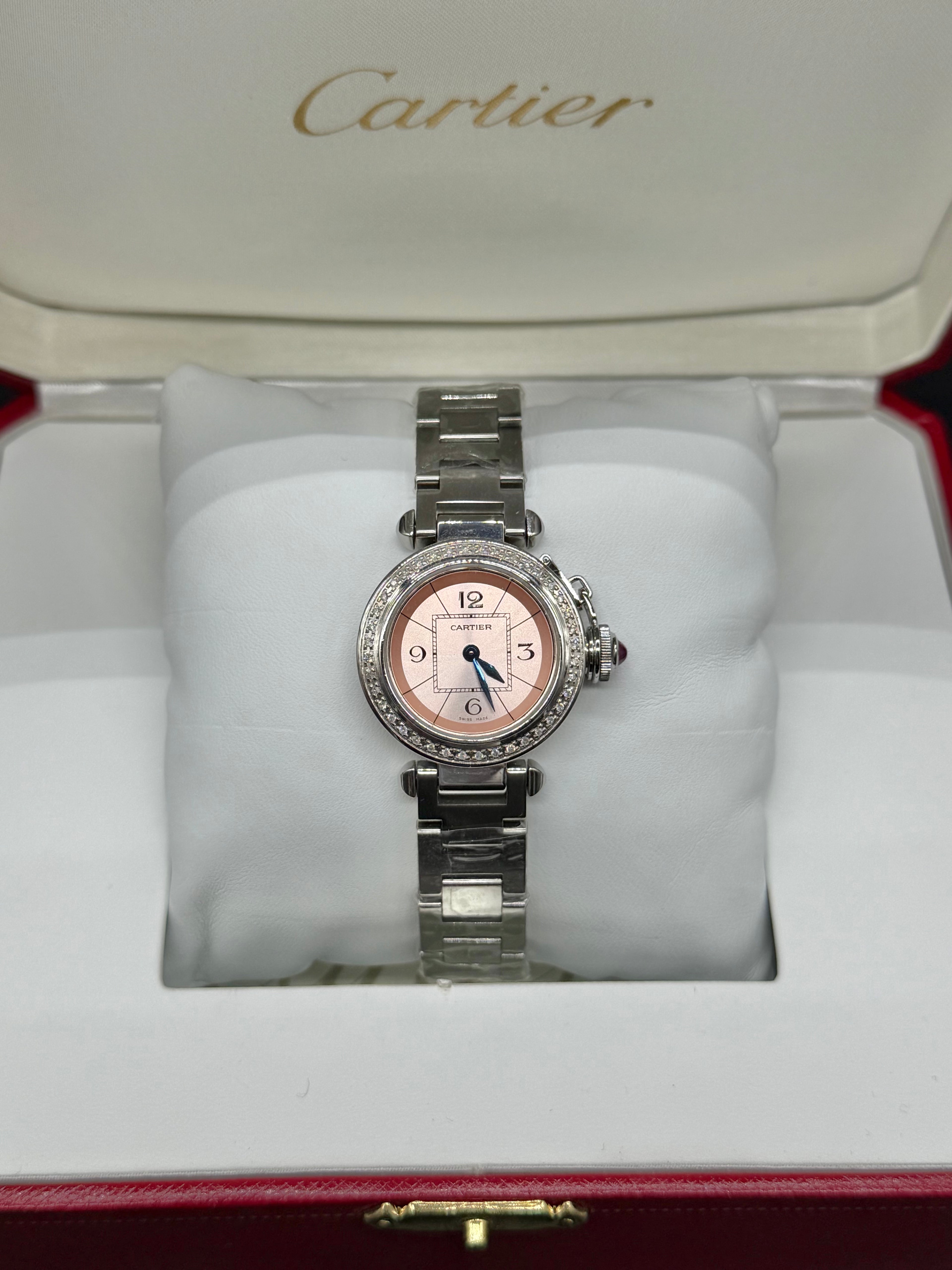 Cartier Pasha de Cartier Mini 27mm Steel Diamond Bezel Salmon Pink Dial