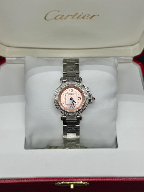 Cartier 27mm Bezel Salmon Pink Dial at Adonia Jewellers, luxury watch boutique in Toronto