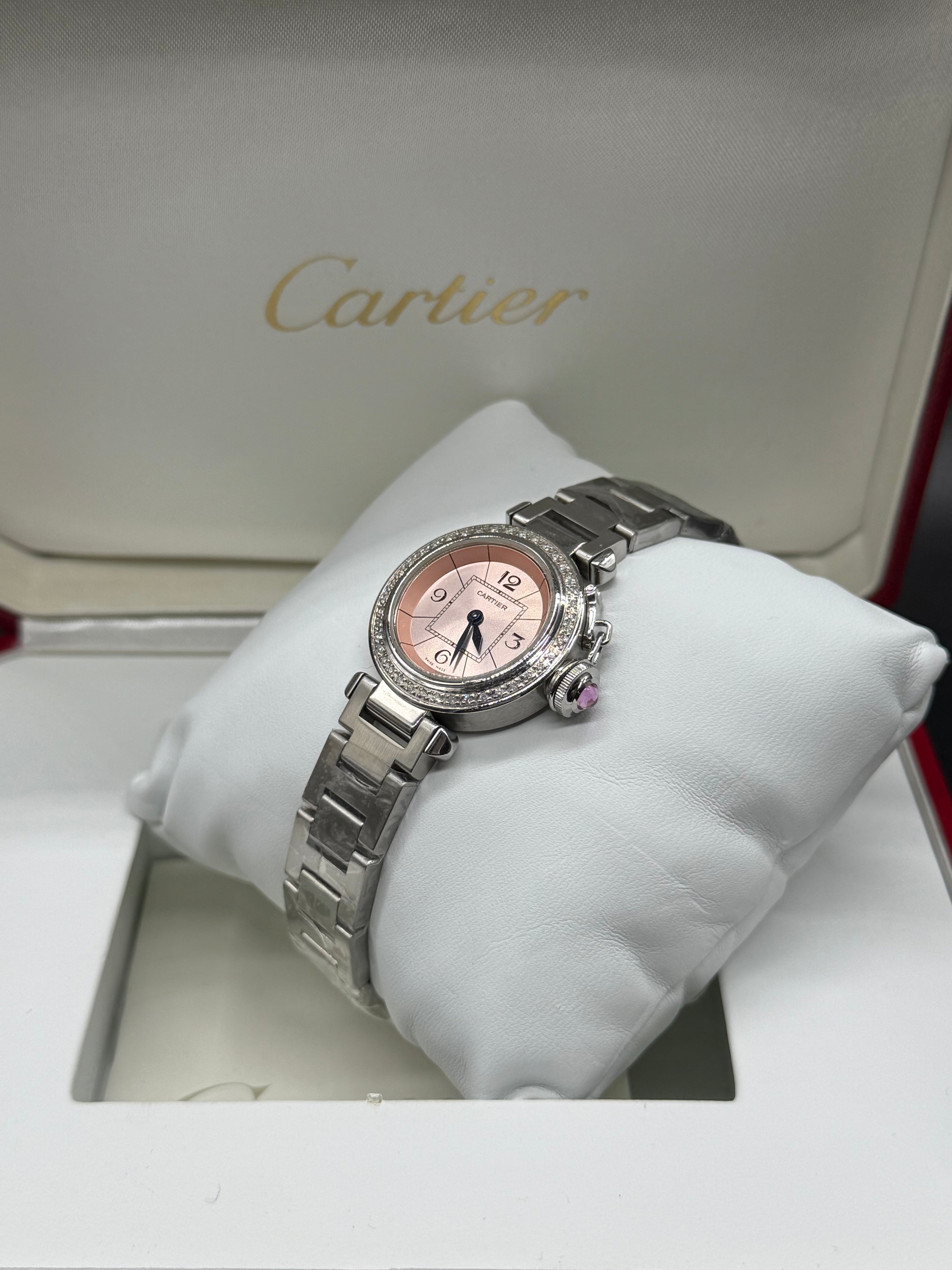 Cartier Pasha de Cartier Mini 27mm Steel Diamond Bezel Salmon Pink Dial