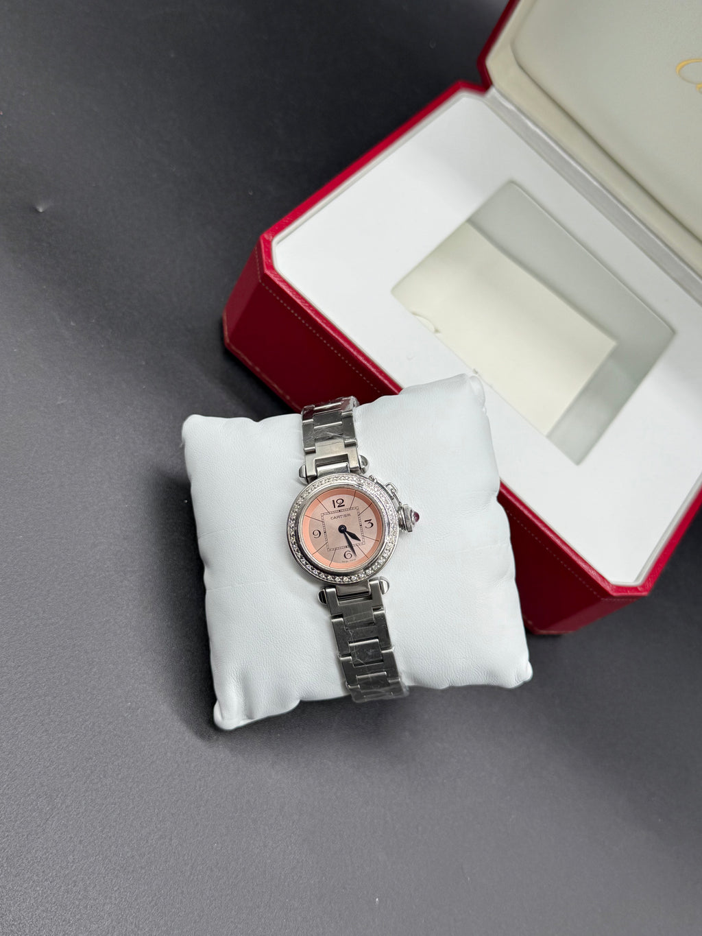 Cartier Pasha de Cartier Mini 27mm Steel Diamond Bezel Salmon Pink Dial