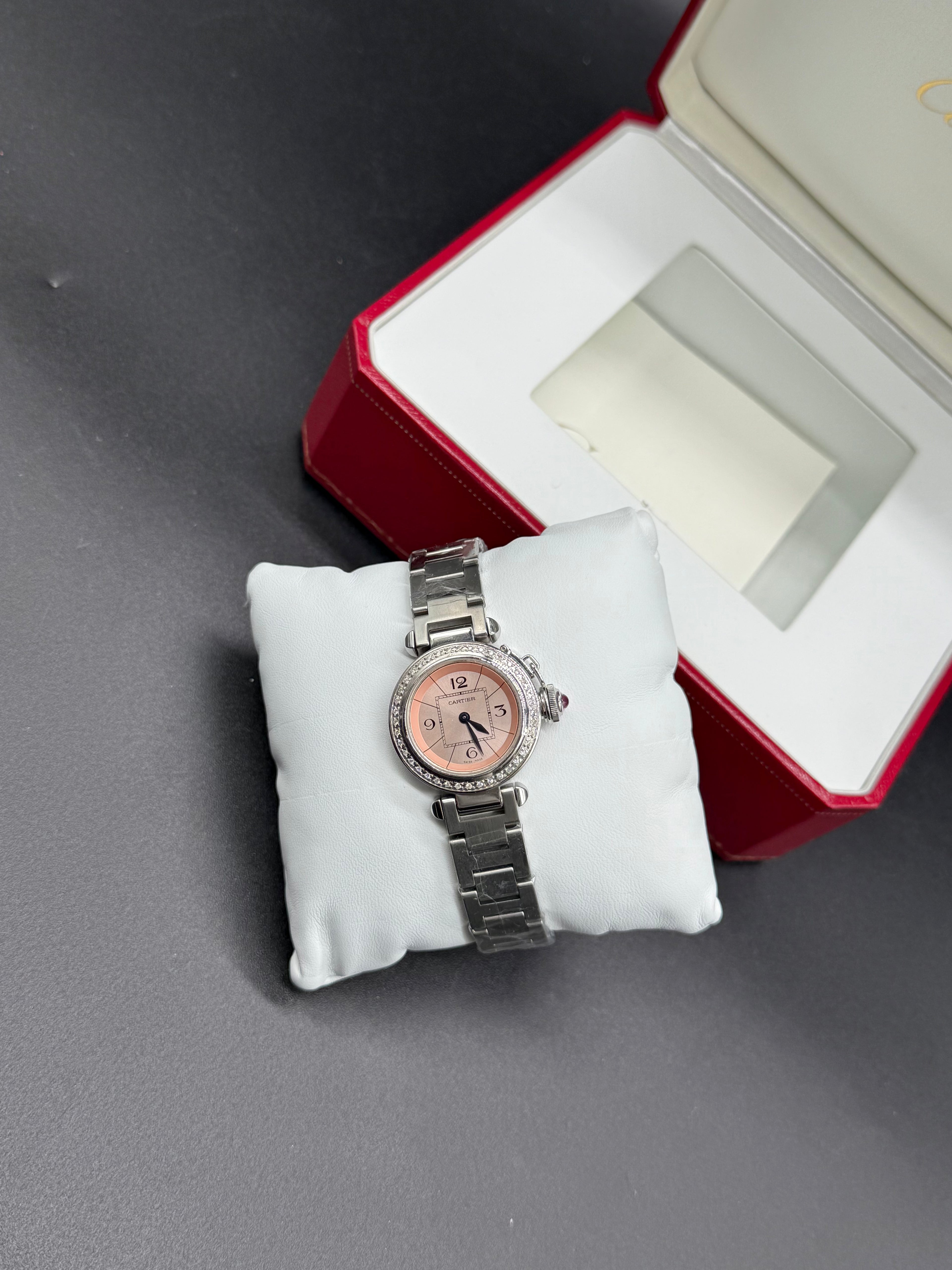 Cartier Pasha de Cartier Mini 27mm Steel Diamond Bezel Salmon Pink Dial