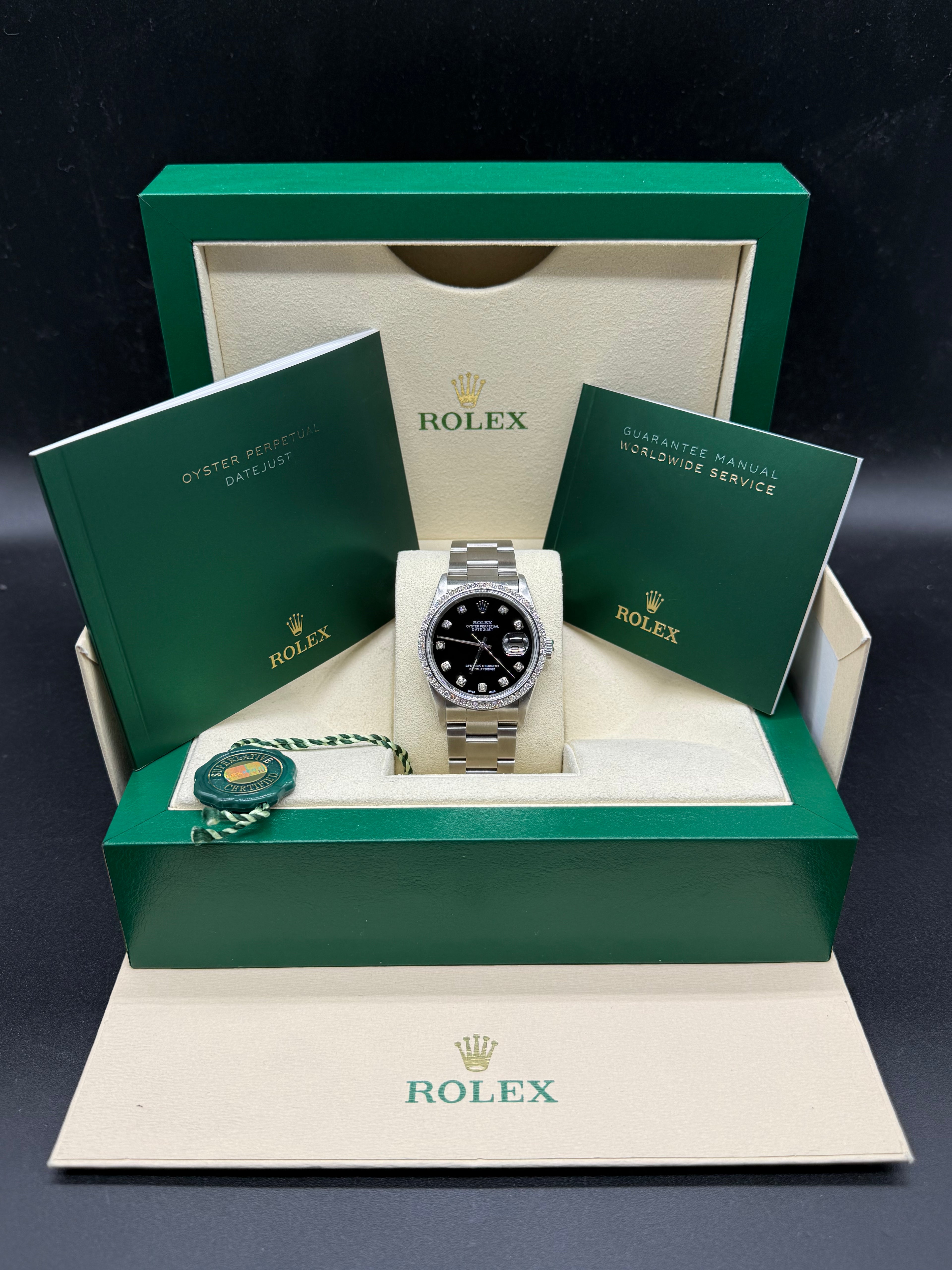 Rolex Datejust 36mm Steel Black Diamond Dial and Bezel Oyster Bracelet