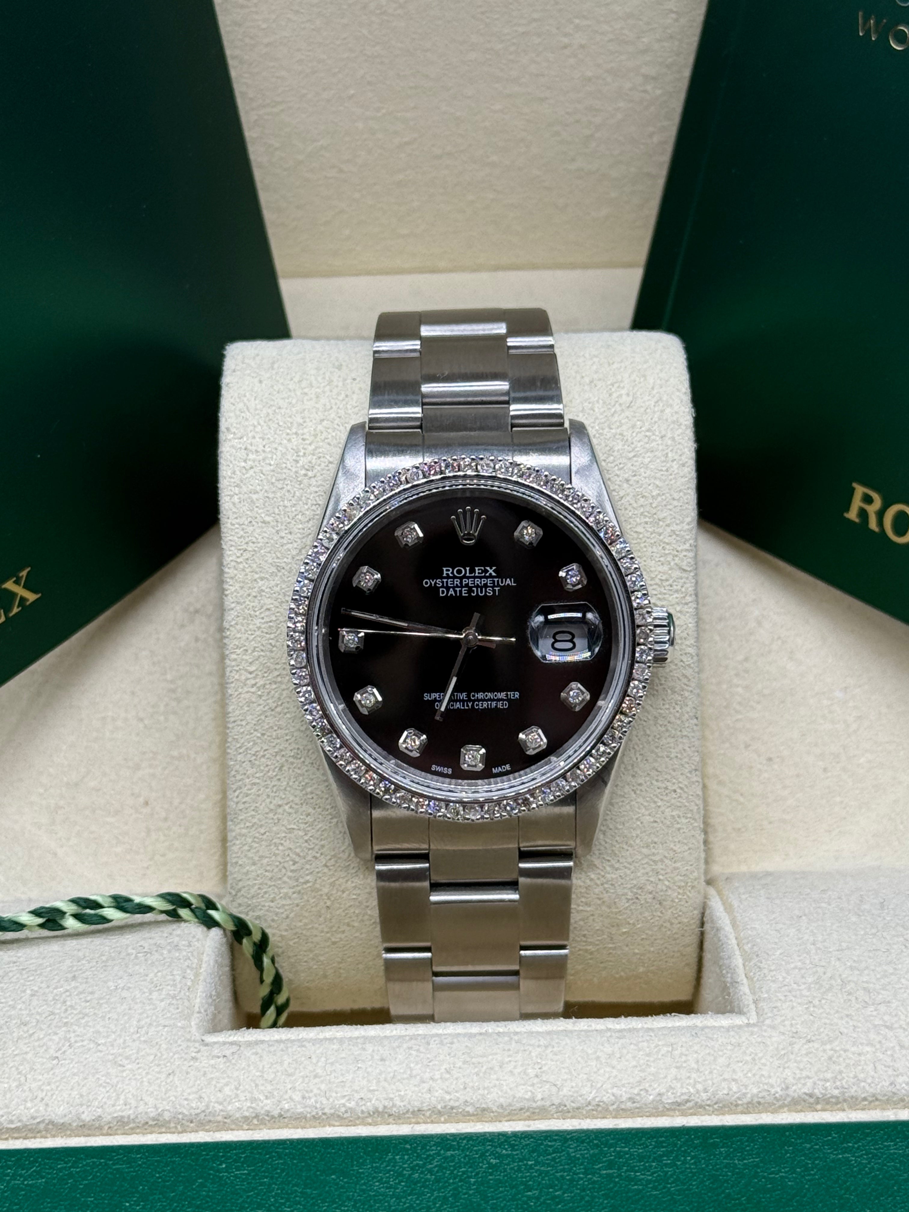 Rolex Datejust 36mm Steel Black Diamond Dial and Bezel Oyster Bracelet