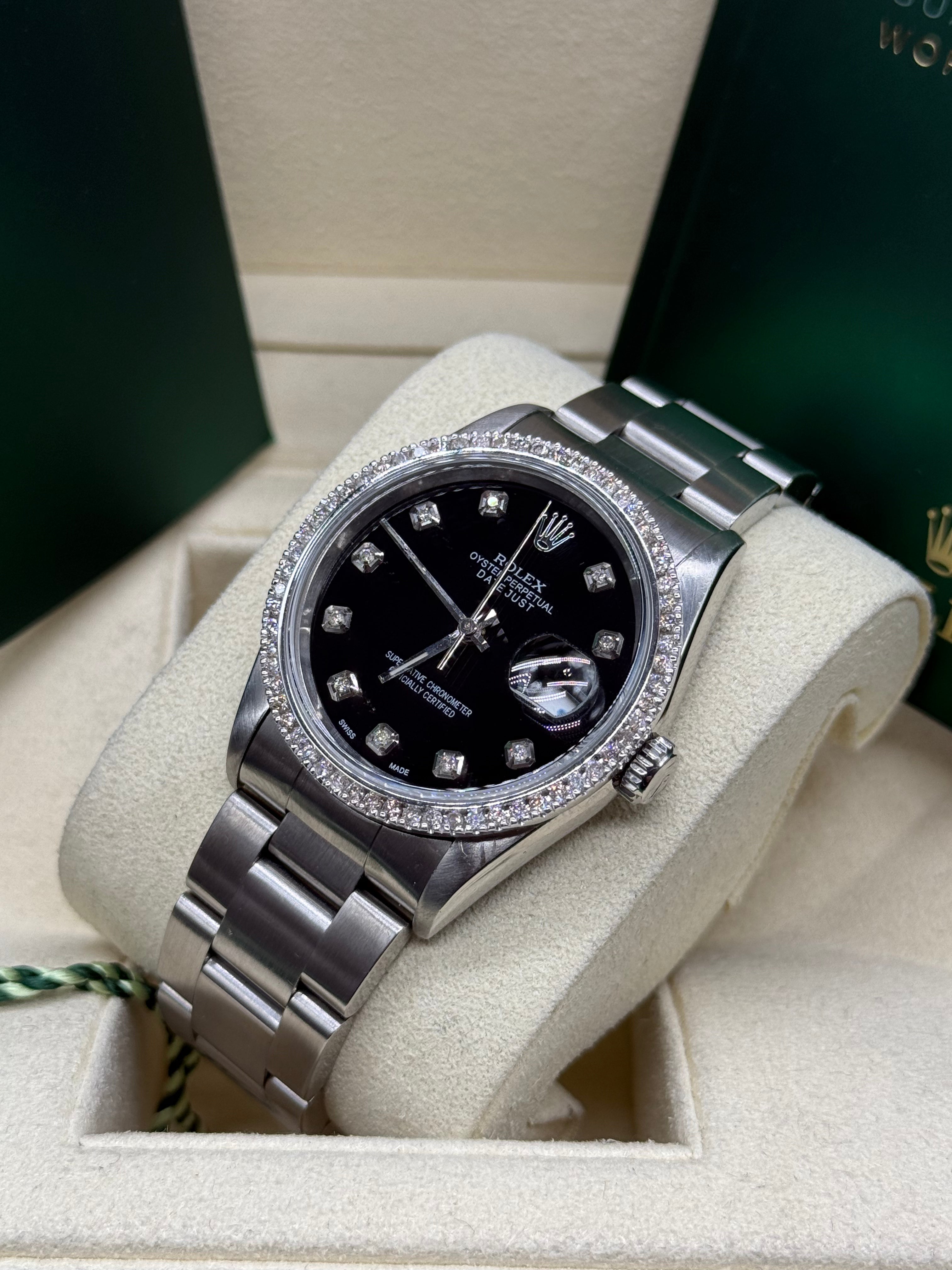 Rolex Datejust 36mm Steel Black Diamond Dial and Bezel Oyster Bracelet