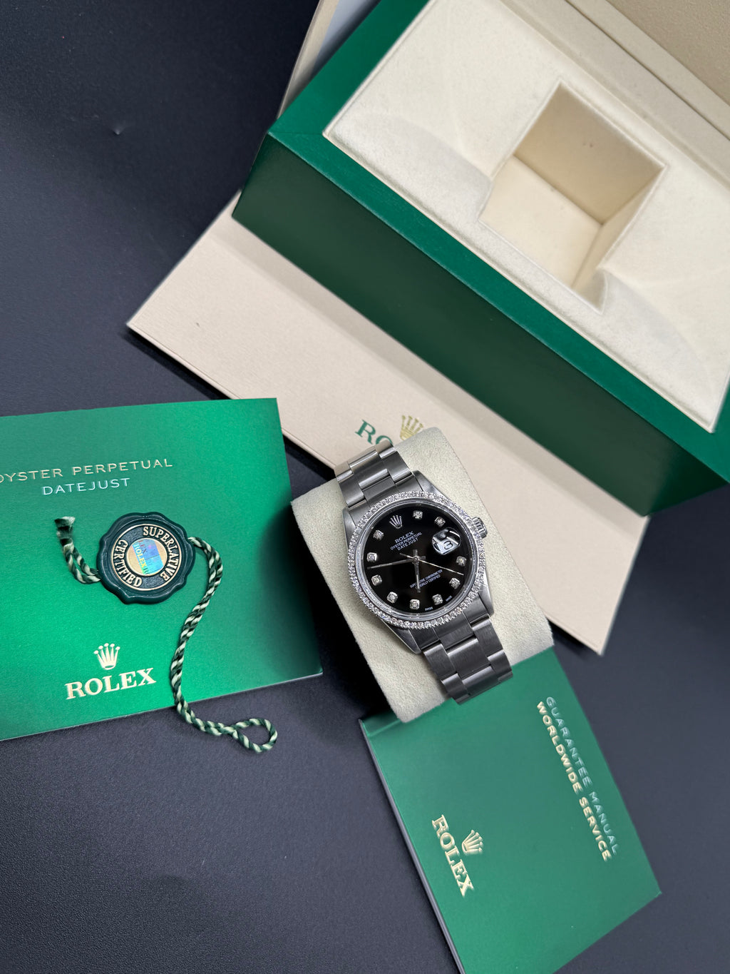 Rolex Datejust 36mm Steel Black Diamond Dial and Bezel Oyster Bracelet