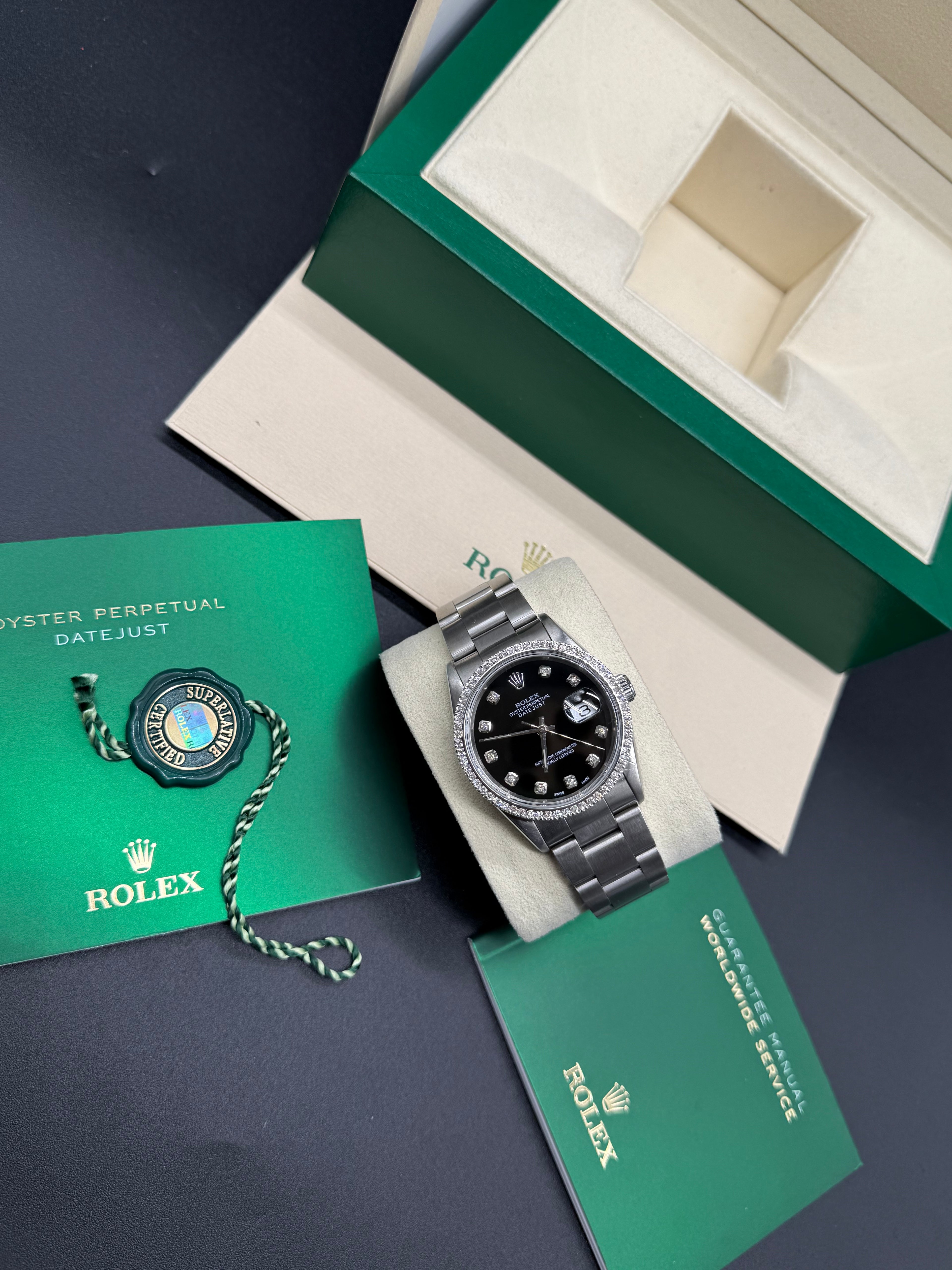 Rolex Datejust 36mm Steel Black Diamond Dial and Bezel Oyster Bracelet