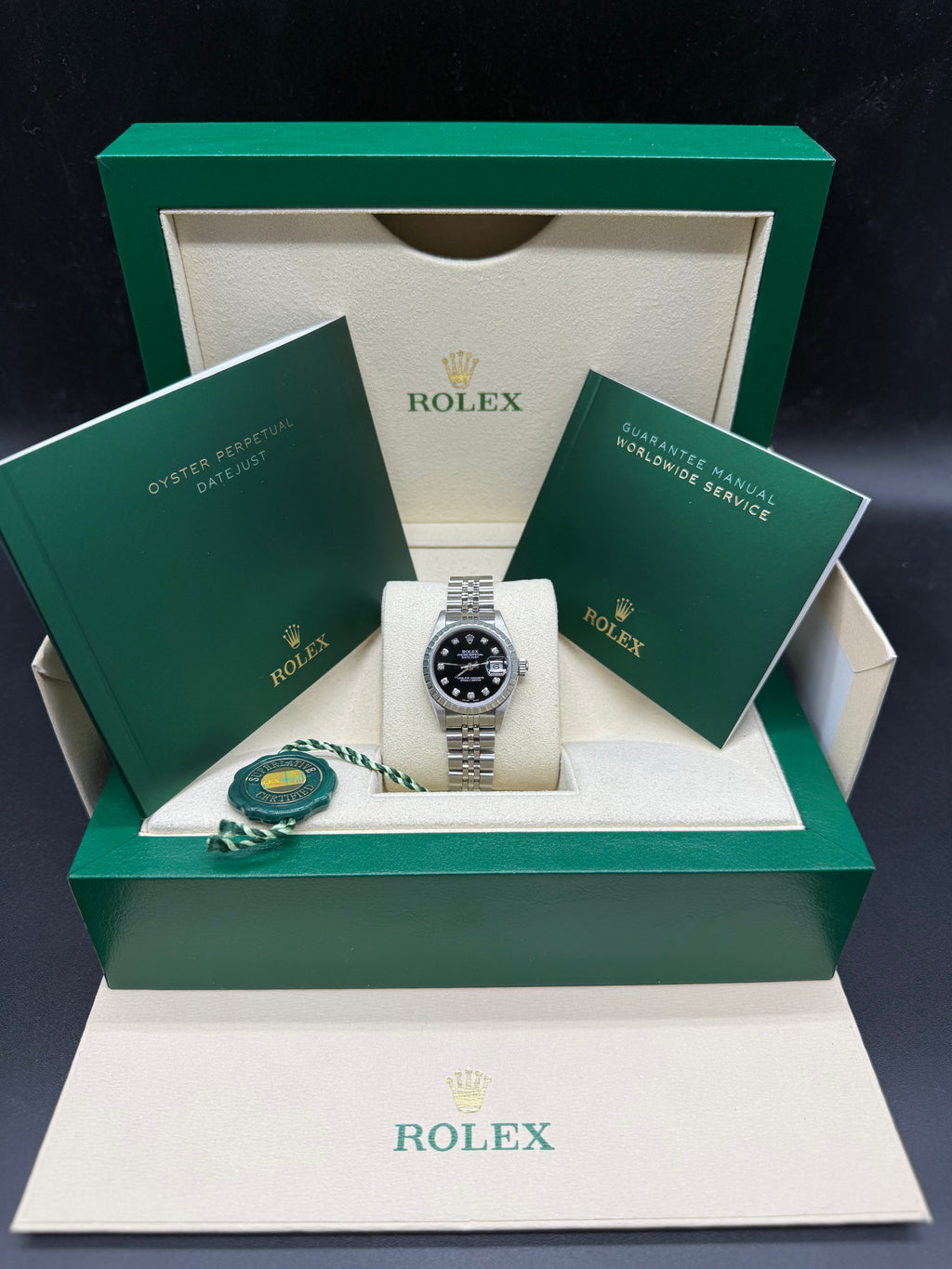 Rolex Datejust 26mm Steel Black Diamond Dial Jubilee Bracelet