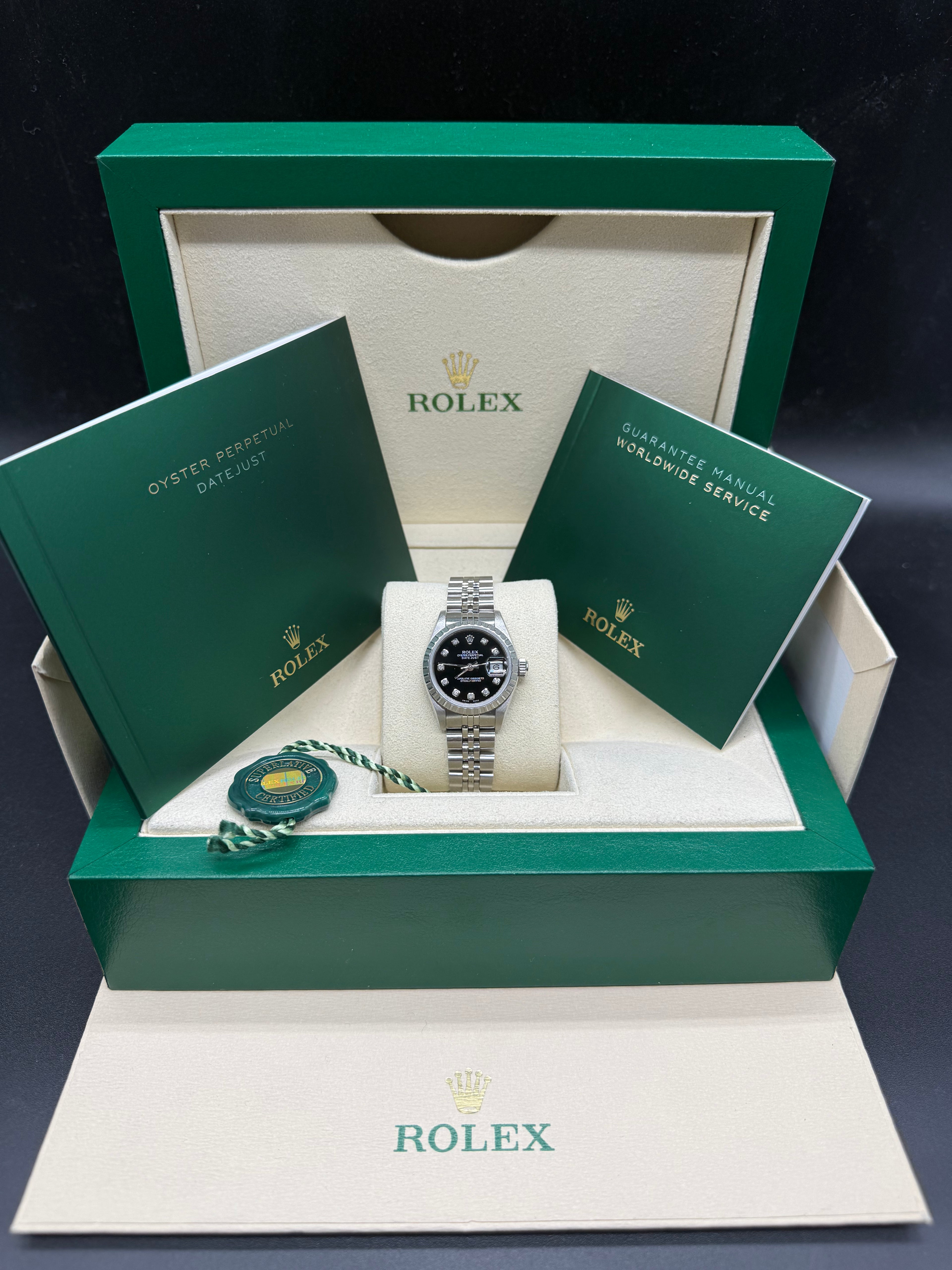 Rolex Datejust 26mm Steel Black Diamond Dial Jubilee Bracelet