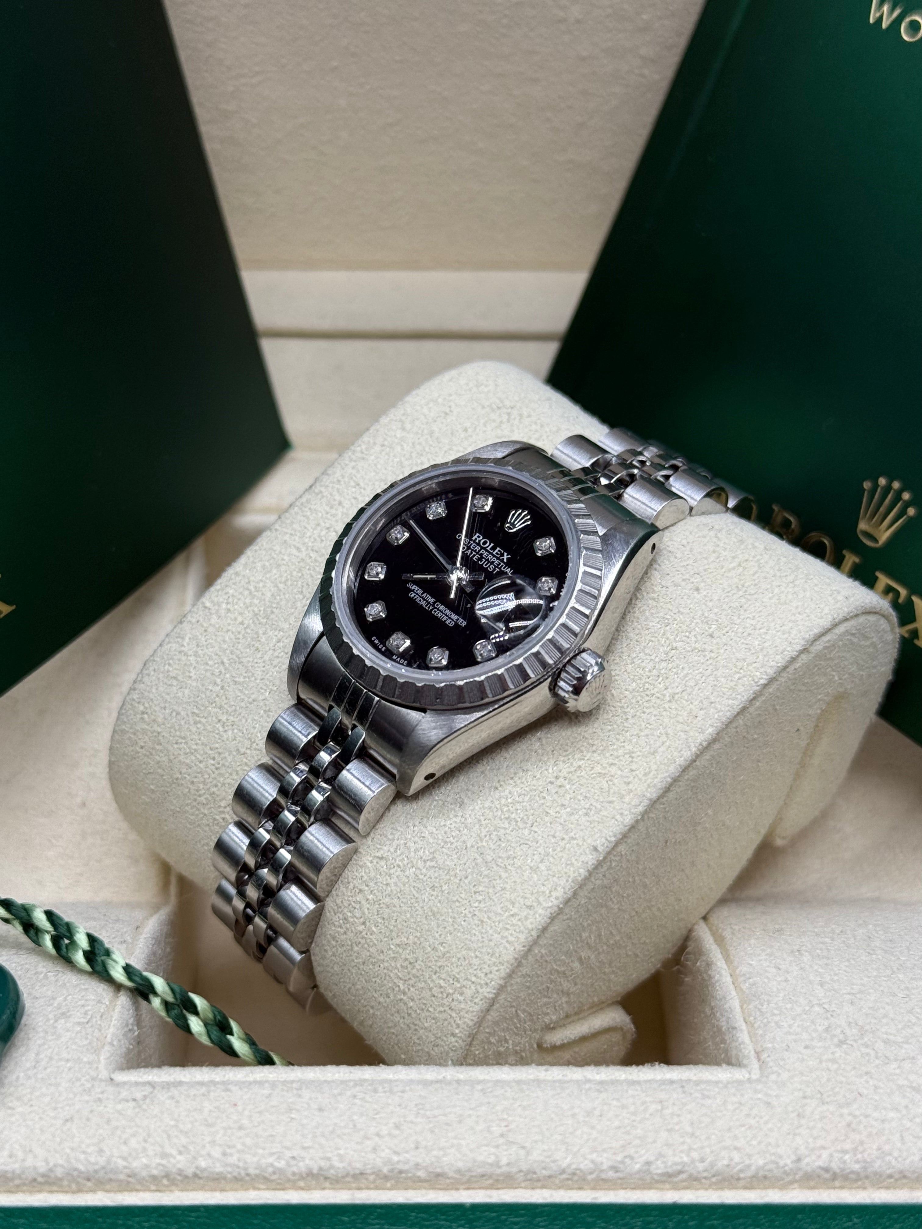 Rolex Datejust 26mm Steel Black Diamond Dial Jubilee Bracelet